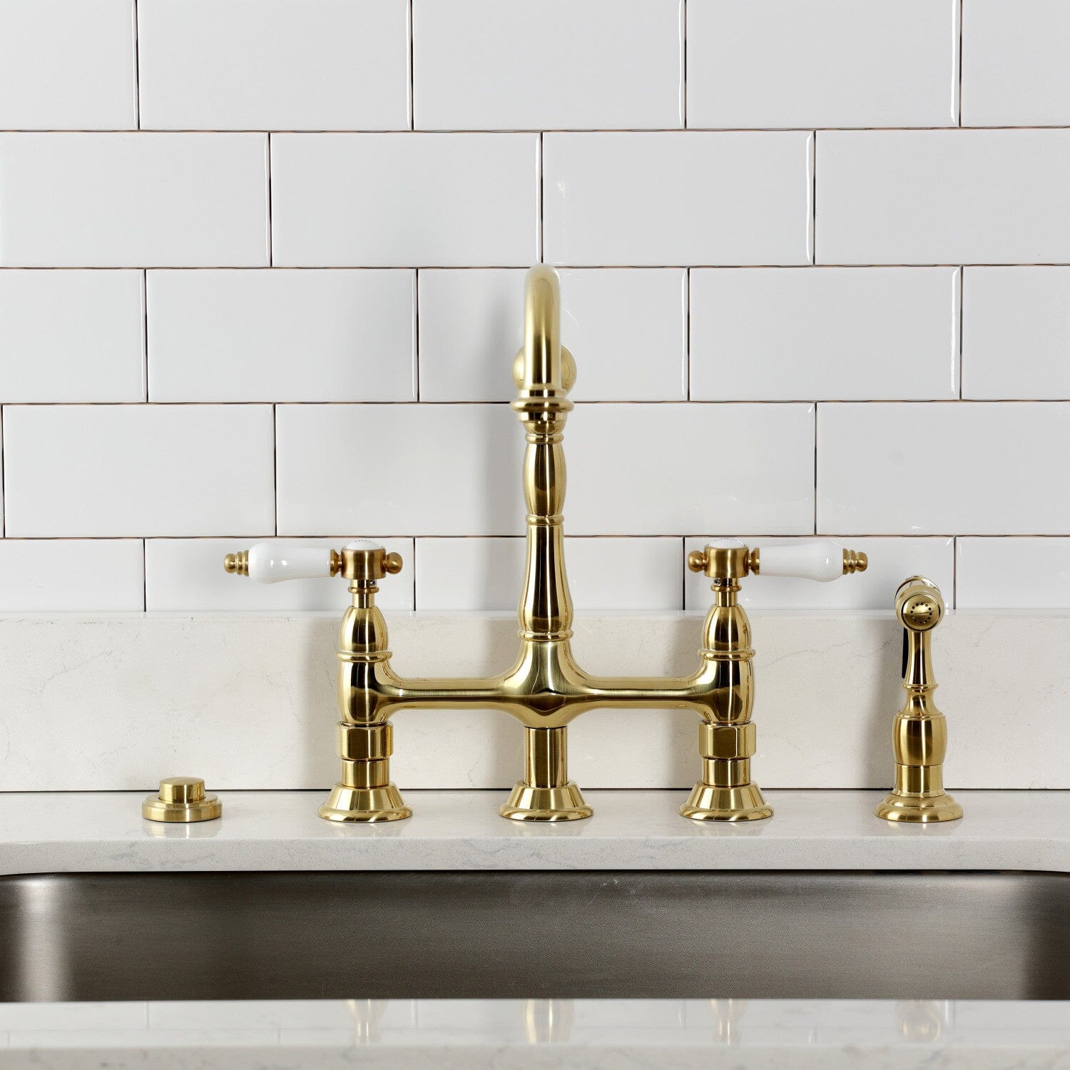 Bel Air Bridge Kitchen Faucet with Brass Side Sprayer - High Arc Pull Down Sprayer Faucet for Modern Farmhouse & Commercial Kitchens - Perfect for Washing Dishes, Filling Pots & Cleaning Sinks
