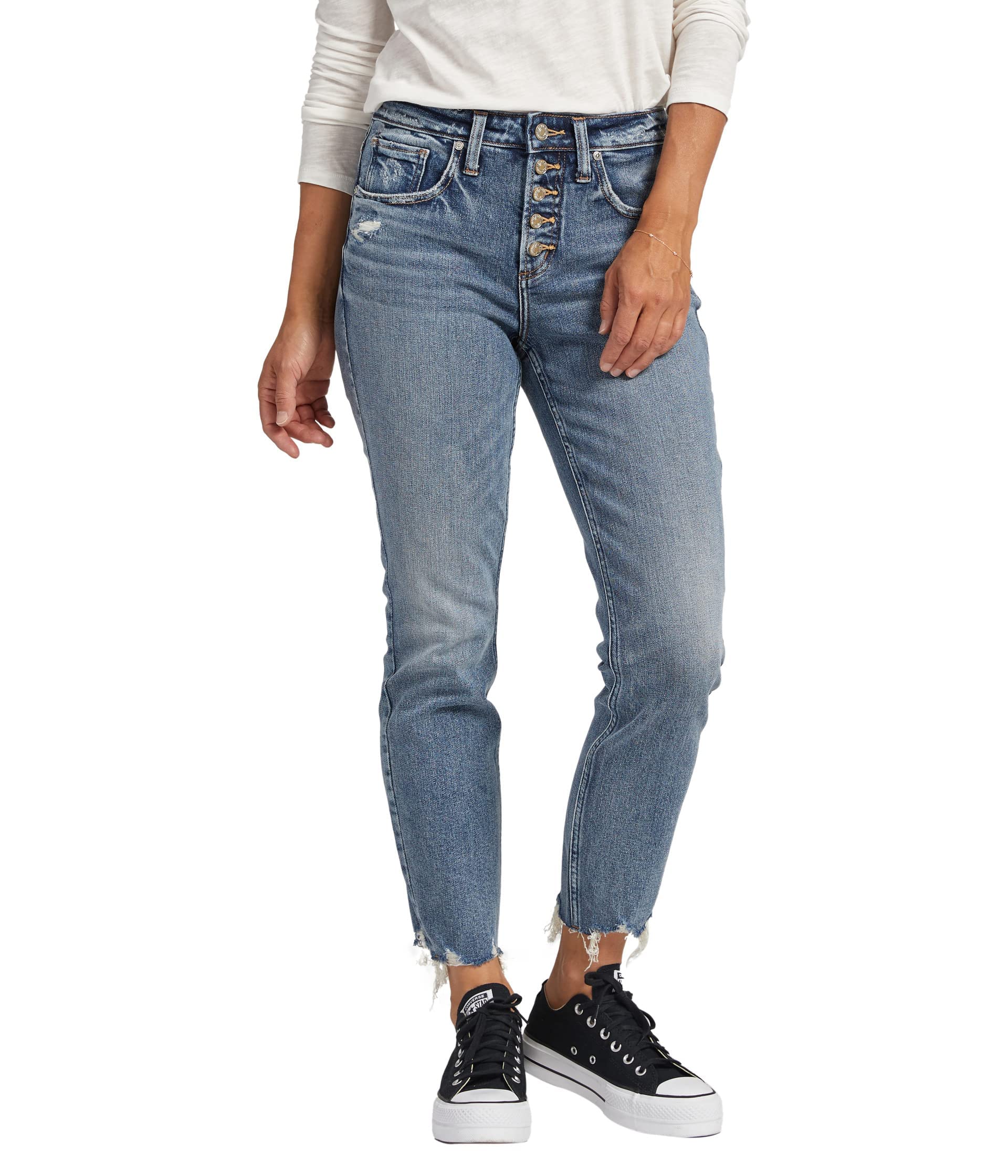 Silver Jeans Co. Women's Beau Mid Rise Slim Leg Jeans - Comfortable Stretch Denim Pants for Everyday Wear | Perfect for Work, Casual Outings & Date Nights