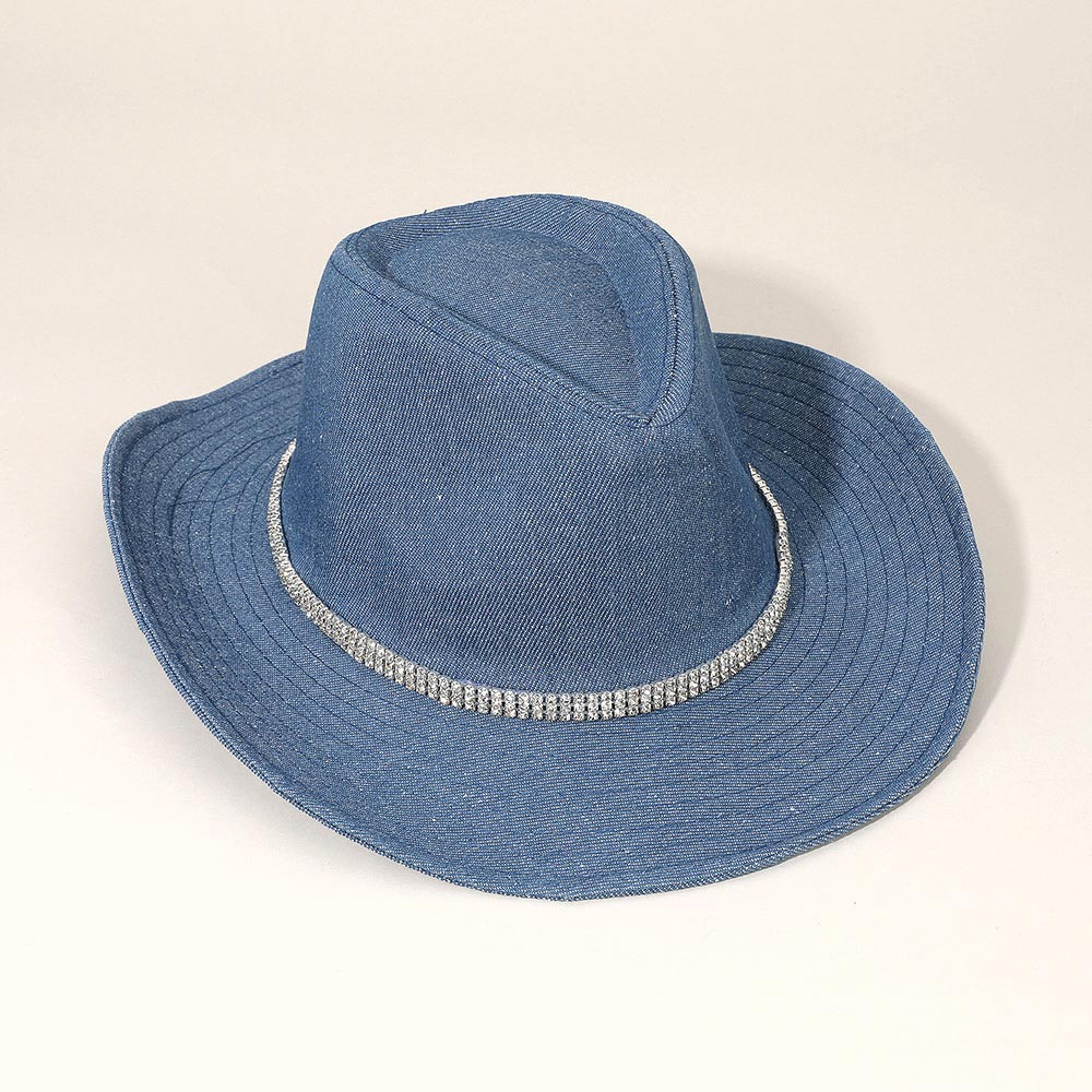 Stylish Three Row Rhinestone Band Fedora Hat for Women - Elegant Wide Brim Sun Hat for Outdoor Parties, Weddings & Fashion Events