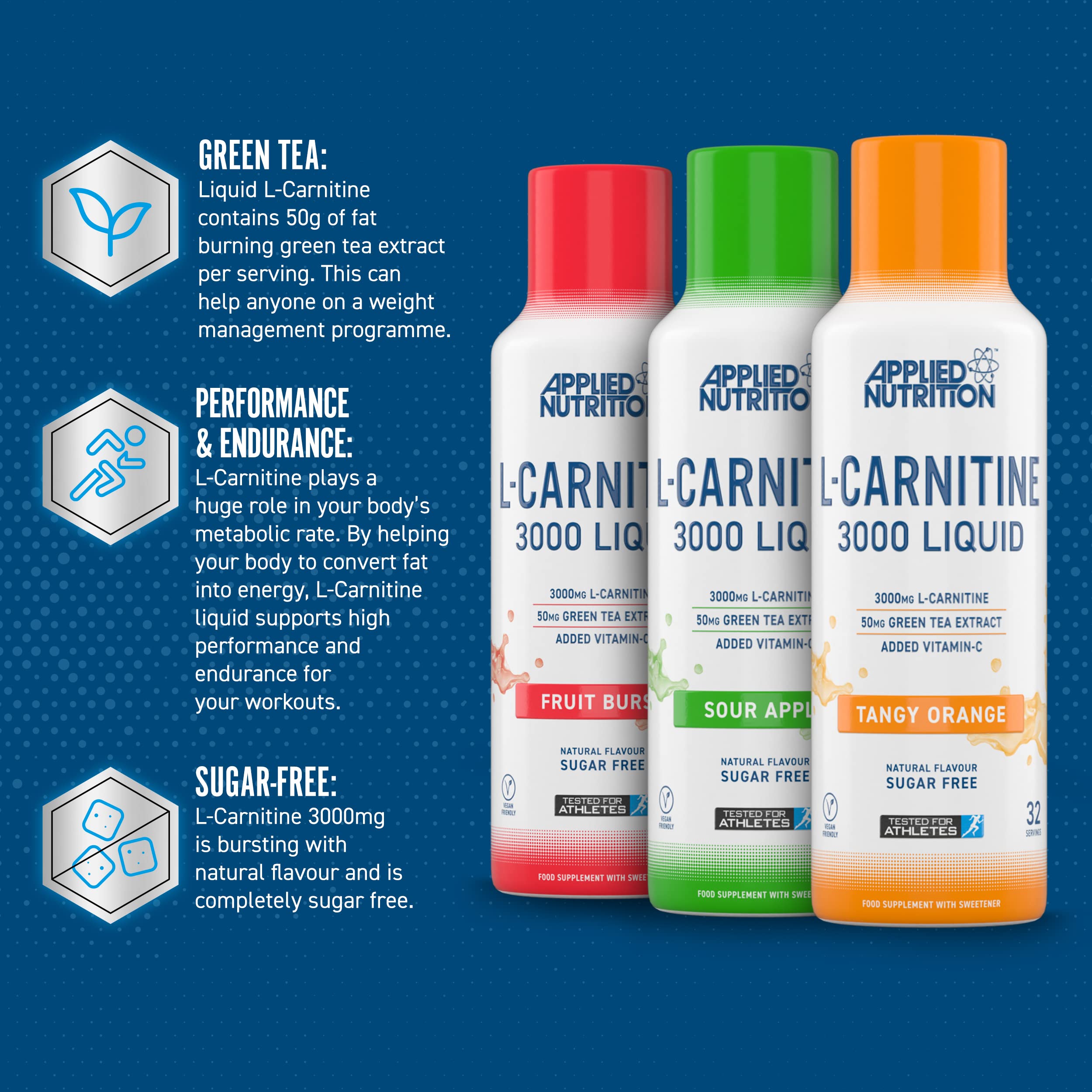 Applied Nutrition L Carnitine 3000 Liquid Supplement - 480ml Bottle for Weight Loss & Energy Boost | Pre-Workout & Post-Workout Recovery
