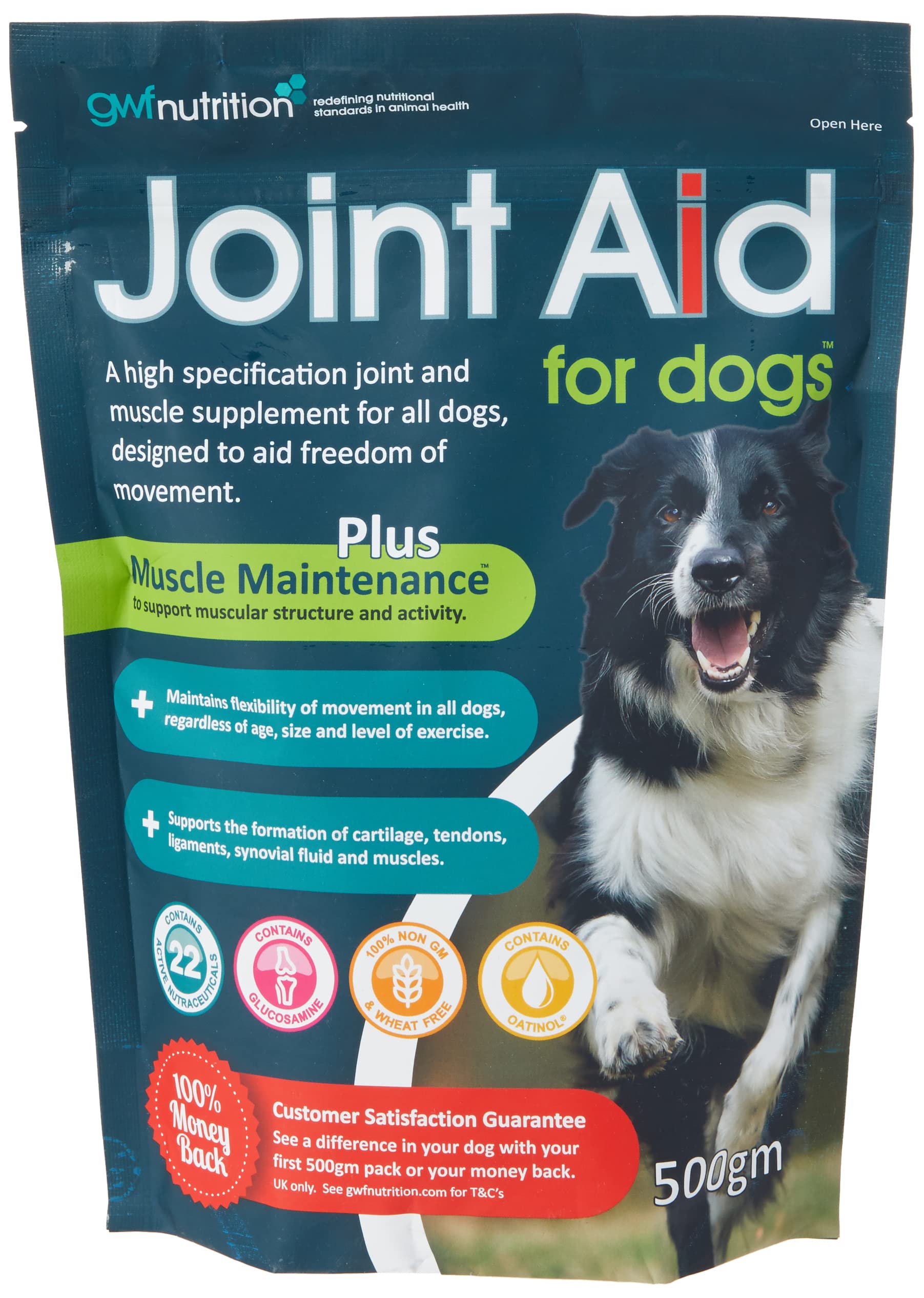 GWF Nutrition Joint Aid for Dogs - Essential Hip & Joint Supplement with Glucosamine, Chondroitin & MSM for Muscle Maintenance - Supports Mobility for Puppies, Adults & Senior Dogs (500g) - Ideal for Active Dogs, Post-Surgery Recovery & Arthritis Relief