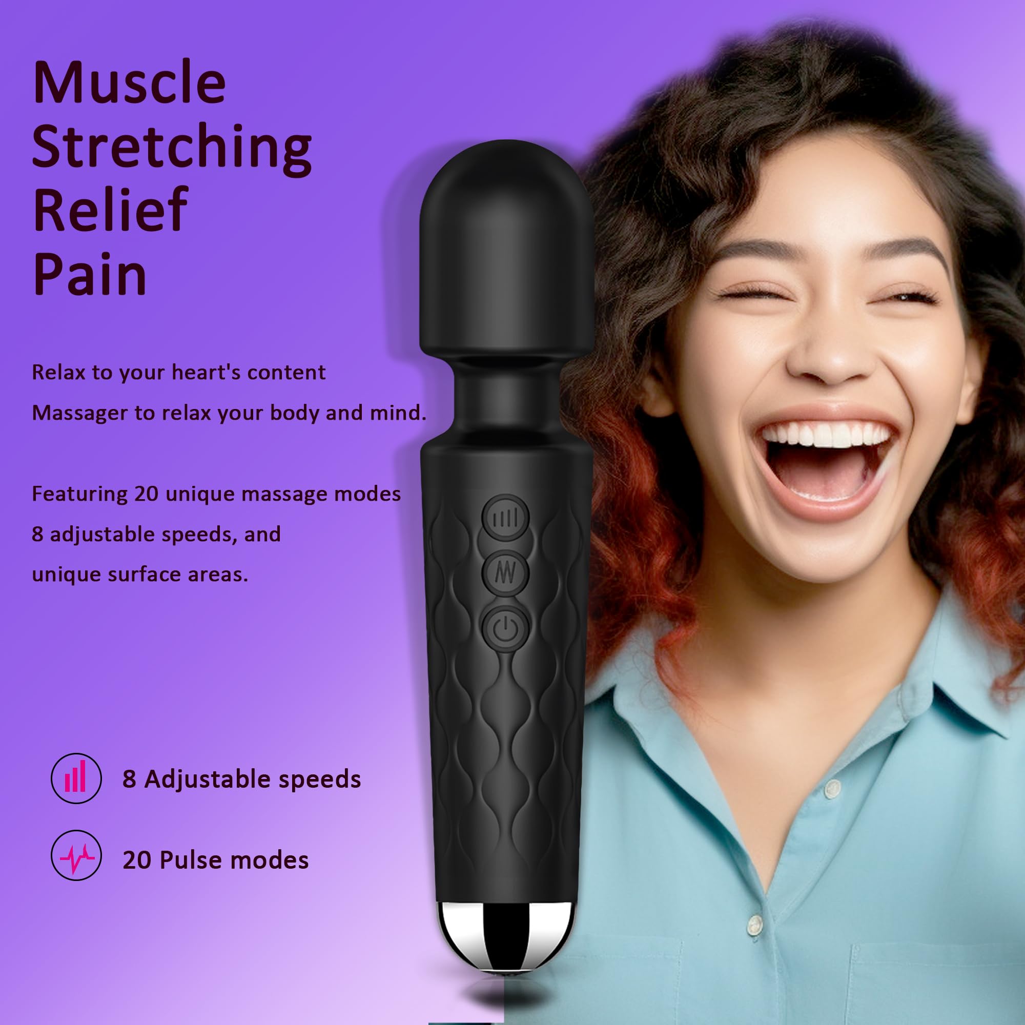 SANJIANKE Powerful Wand Vibrator for Women - 8 Speeds & 20 Patterns G-Spot & Clitoral Stimulator, Waterproof & Ultra Quiet Adult Sex Toy - Perfect for Solo Play, Couples Massage & Stress Relief (Black)