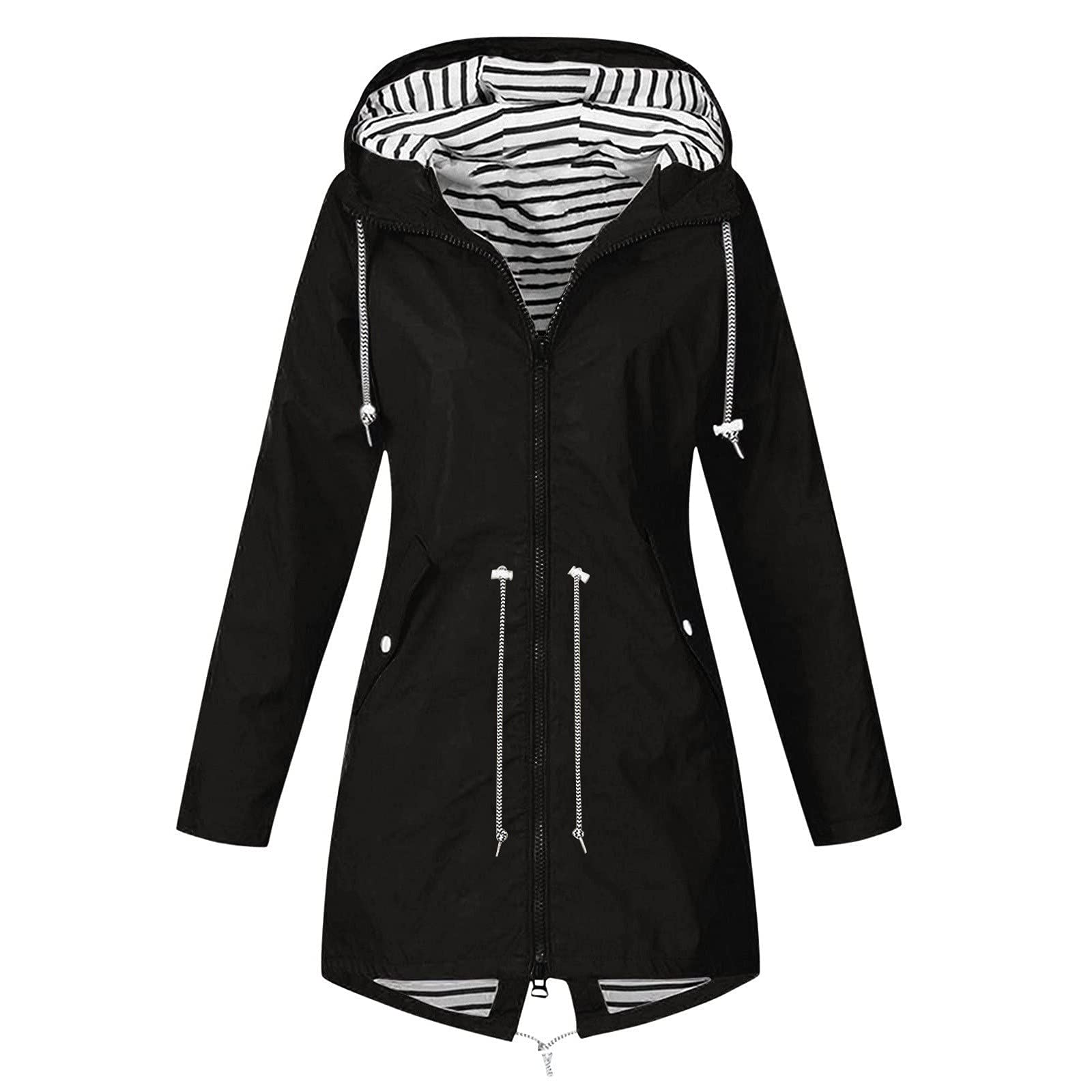 Women's Lightweight Waterproof Raincoat with Hood - Plus Size Trench Jacket with Pockets for Outdoor Activities, Hiking & Commuting