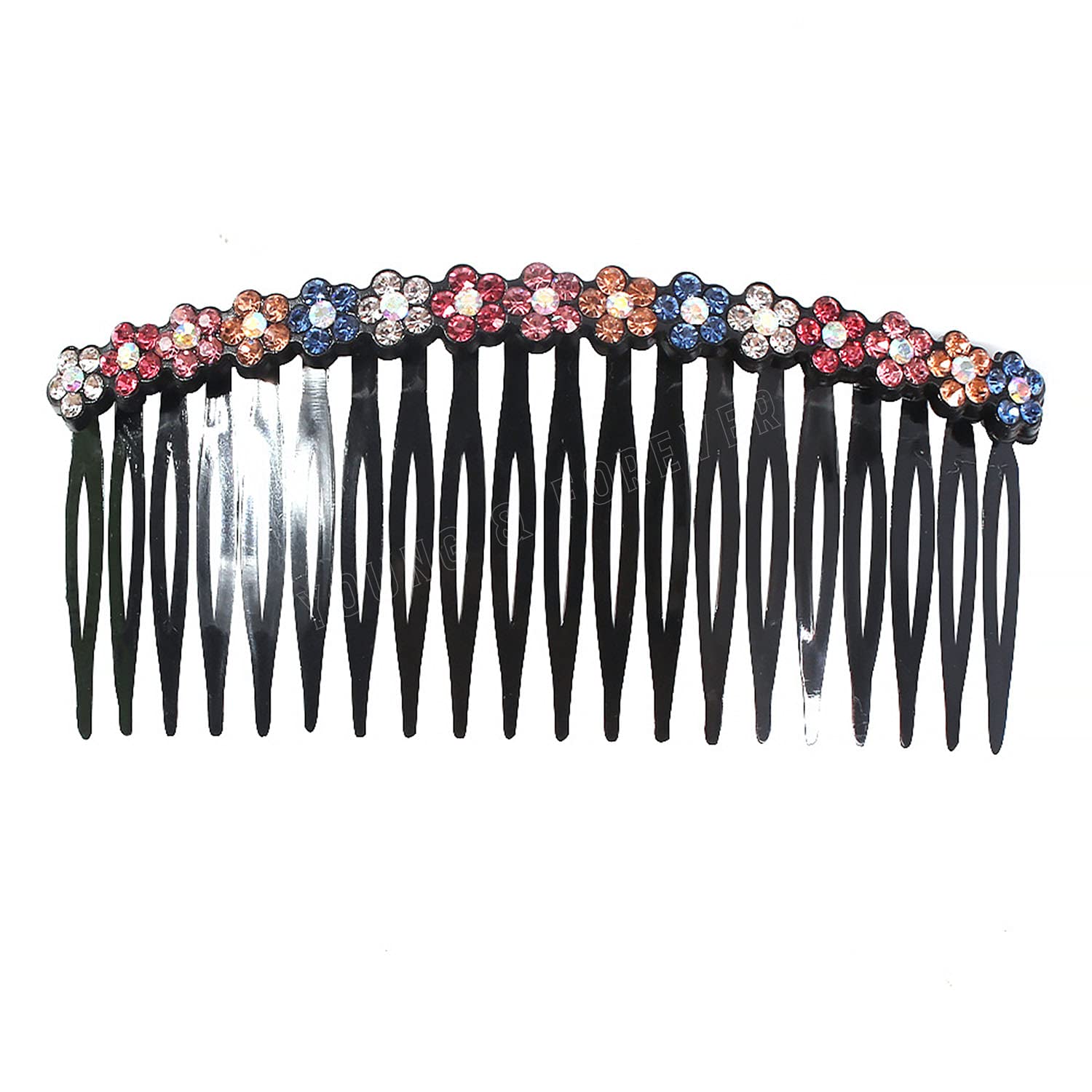 Multicolor Rhinestone Hair Side Combs for Women - 24 Teeth Plastic Decorative Hair Clips & Hairpins | Perfect for Weddings, Parties, Prom and Everyday Elegant Styling
