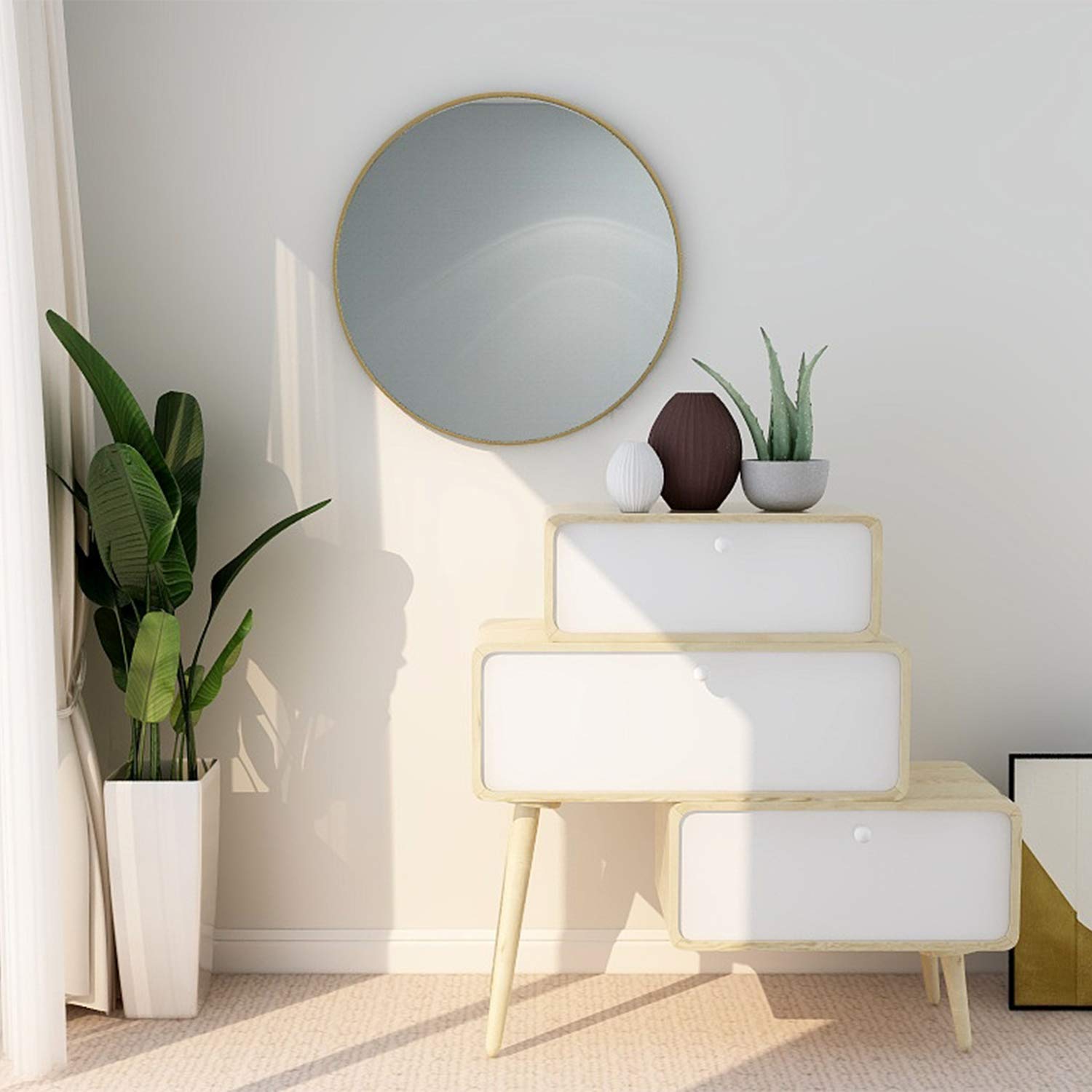 LYNSLIM 24 Inch Golden Metal Frame Round Vanity Mirror - Decorative Wall Mirror for Bedroom, Bathroom, Living Room & Entryway | Perfect for Makeup, Home Decor & Full-Length Viewing