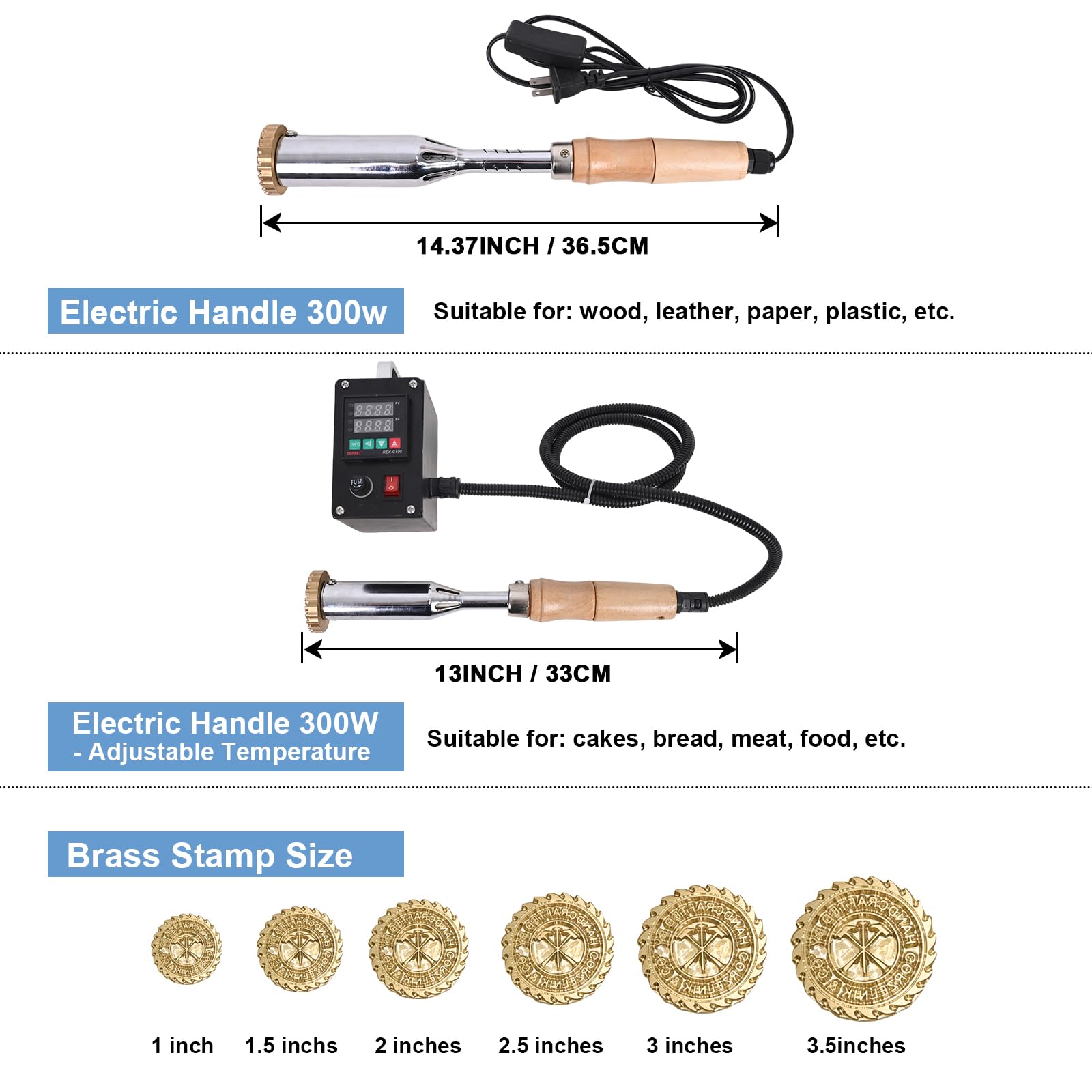 KAINSY 300W Custom Electric Wood Branding Iron - Personalized Logo Stamp for Wood, Leather & Food - Durable Wood Burning Tool with Handle - Perfect for Handcrafts, DIY Projects & Wedding Gifts (1.5 inch) - Great for Woodworking, Leather Crafting & Personalized Food Branding