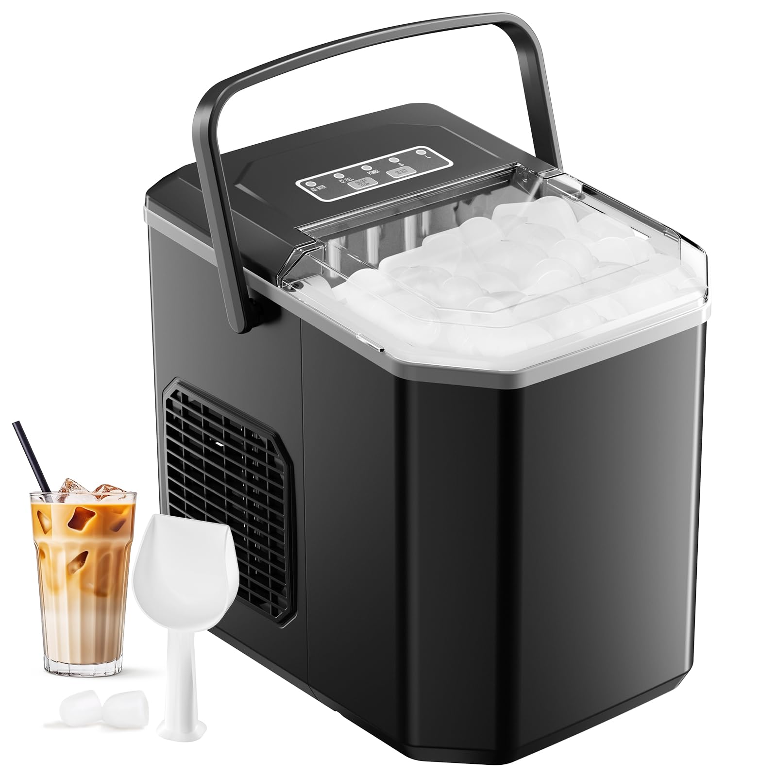 Portable Countertop Ice Maker Machine - 9 Ice Cubes in 6-8 Minutes, 26.5 Lbs Daily Output, Self-Cleaning with Ice Scoop - Perfect for Home, Kitchen, RV, Camping & Outdoor Parties