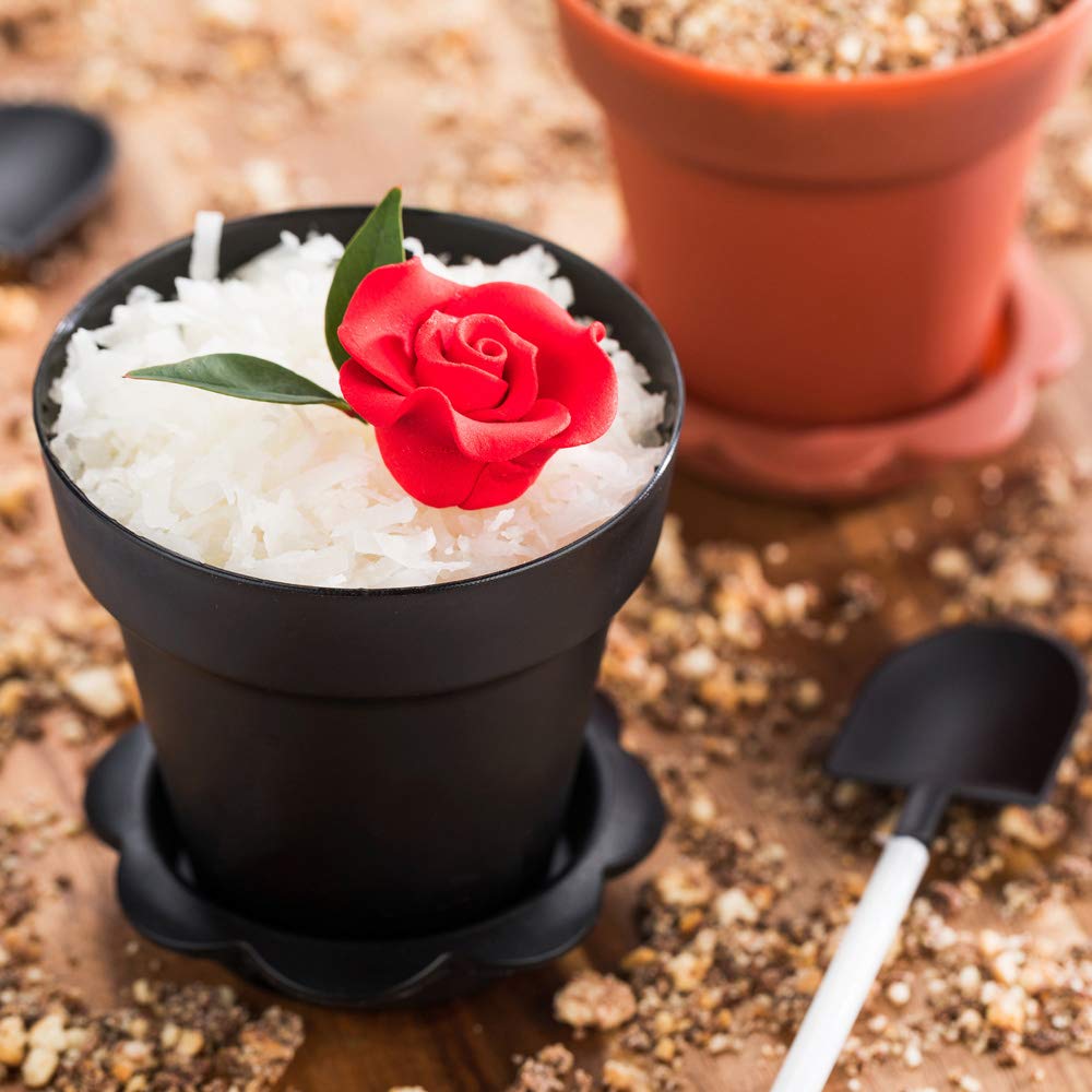 100-Pack Black 6oz Disposable Plastic Cupcake Flower Pots with Lids & Removable Saucers - Perfect for Desserts, Puddings, Cakes, and Party Catering | Eco-Friendly Restaurantware