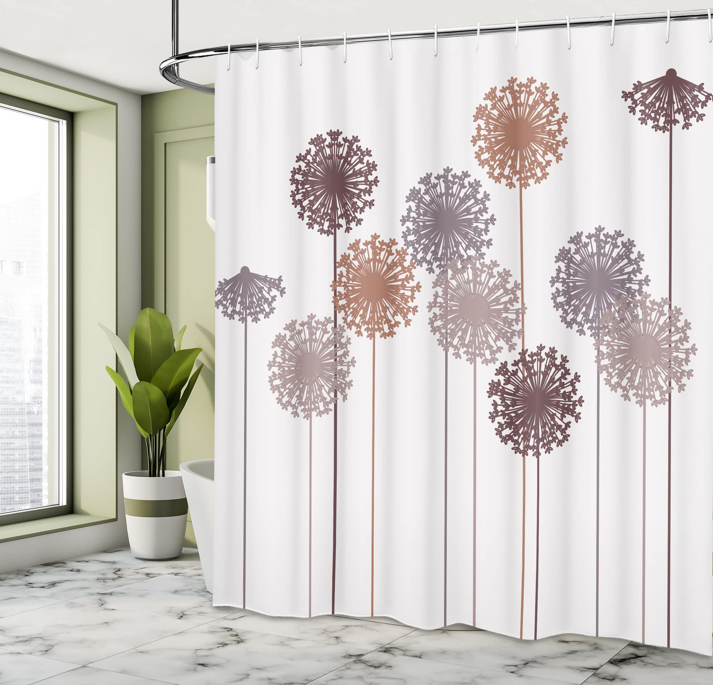 Ambesonne Dandelion Shower Curtain - Abstract Wildflower Silhouette Design, Botanical Meadow Inspired Summer Bathroom Decor, 69