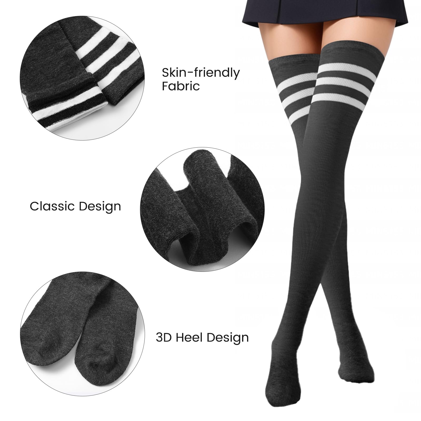 Women's Thigh High Socks - Warm Over Knee High Stockings with Striped Design | Extra Long Boot Socks for Daily Wear & Winter Outfits