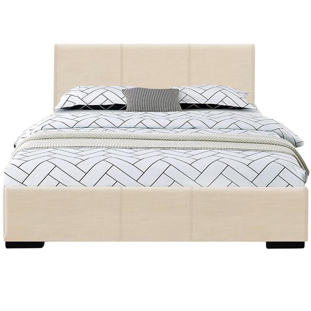 Camden Isle Abbey Platform Bed - Twin Size, Beige Upholstered Bed Frame with Sturdy Wooden Slats | Perfect for Kids' Rooms, Guest Bedrooms & Small Spaces