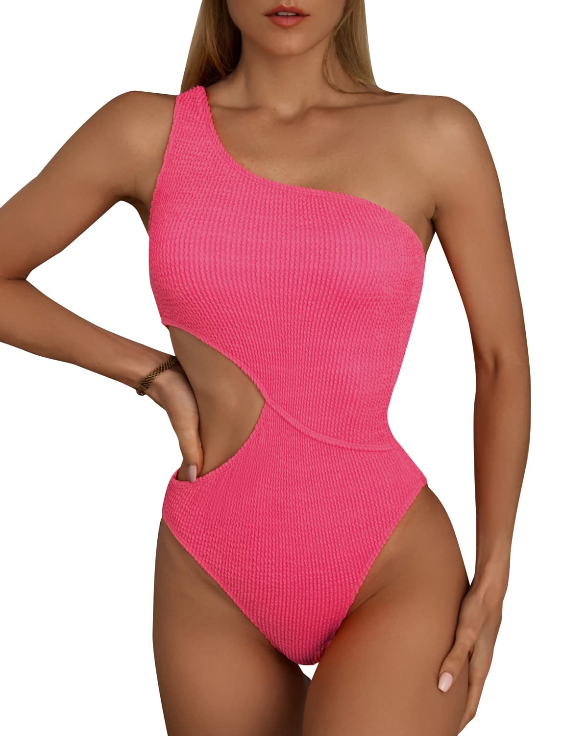 Limeeke Women's One Shoulder Cutout Monokini Swimsuit - Sexy Ribbed One Piece Bathing Suit for Beach, Pool Party & Summer Vacation