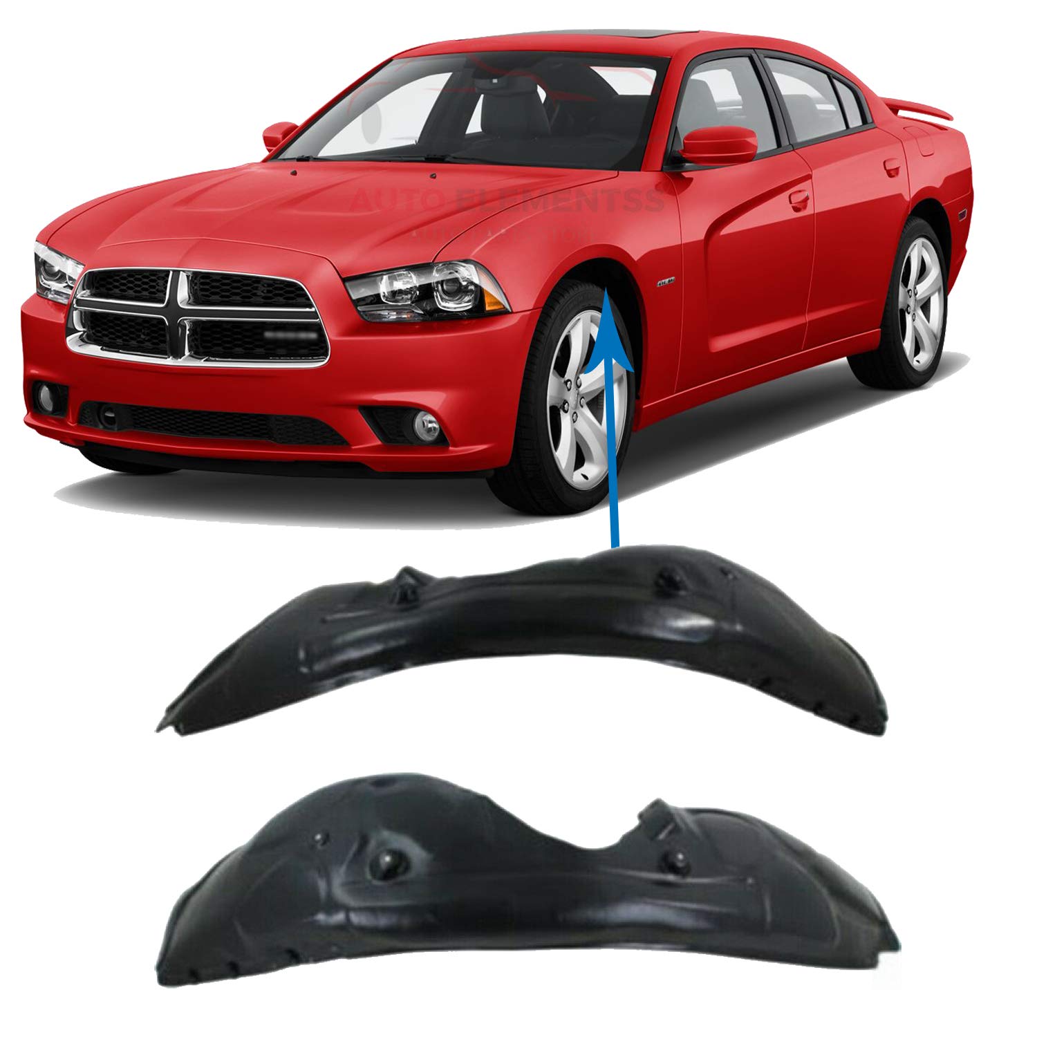 2011-2014 Dodge Charger Sedan Front Fender Liners Set - Left Driver & Right Passenger Side Replacement Parts 68083028AH-PFM 68083029AH-PFM | Perfect Fit, Easy Installation for Enhanced Vehicle Protection | Ideal for Road Debris Protection and Off-Road Driving