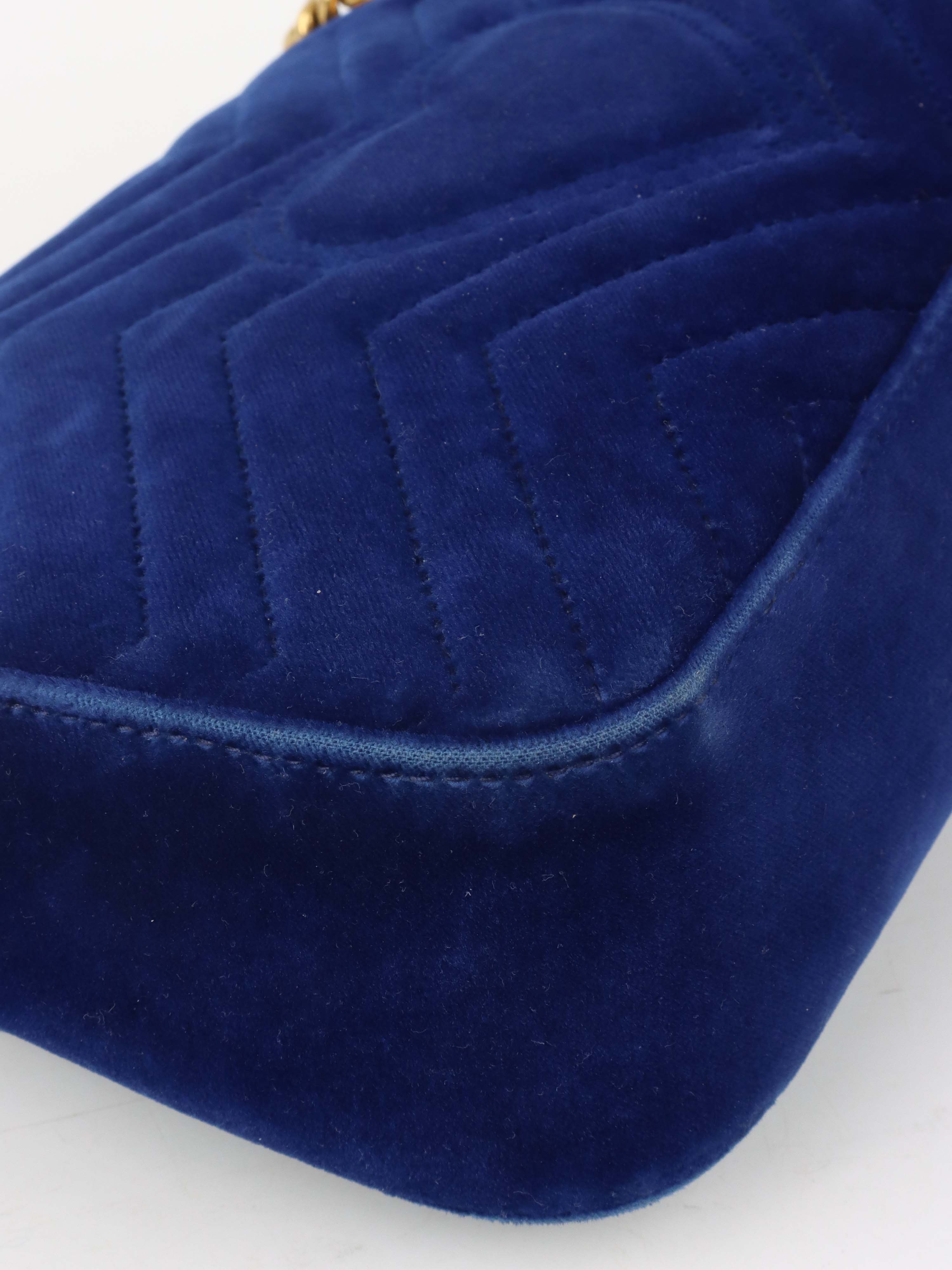 Gucci Blue Velvet Marmont Shoulder Bag for Women | Luxury Designer Handbag | Perfect for Evening Parties, Date Nights & Special Occasions
