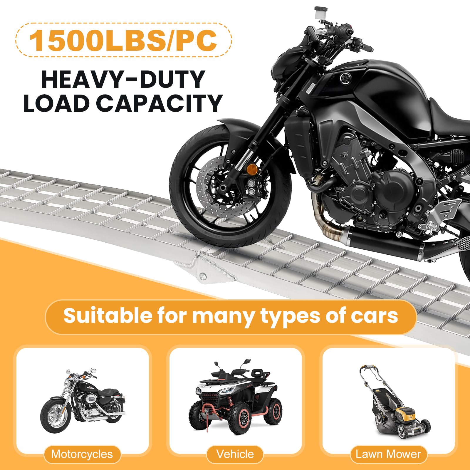 Heavy Duty 7.5' Aluminum Folding Ramps - 2 Pack 3000lbs Capacity Loading Ramps with Handle for ATV, UTV, Truck, Motorcycle, Dirt Bike, Lawn Mower & Snow Blower - Perfect for Garage, Warehouse & Off-Road Loading