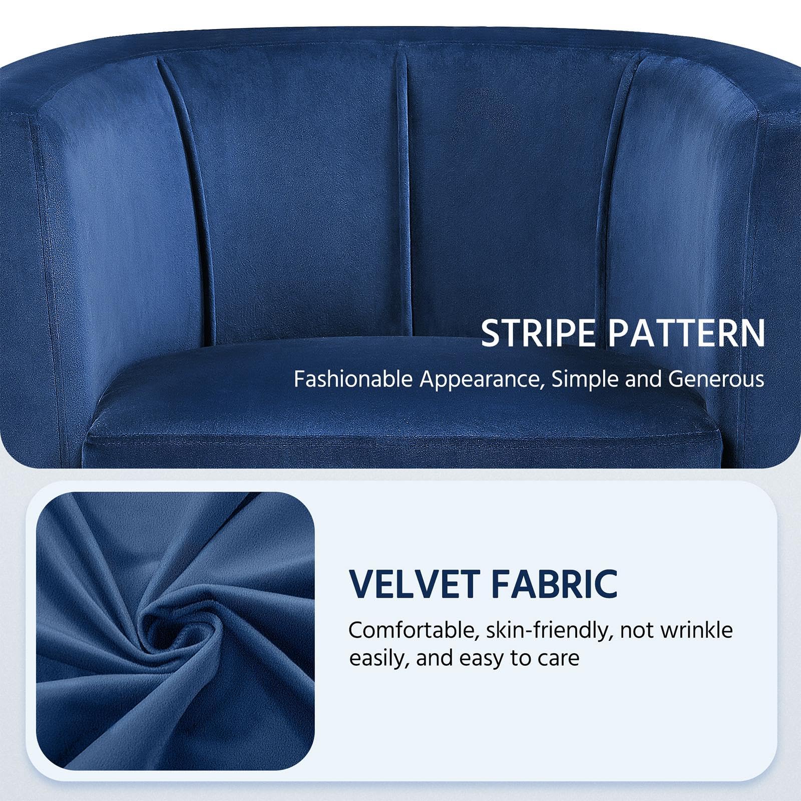 Yaheetech Velvet Accent Chair Set of 2 - Modern Upholstered Barrel Armchairs for Living Room, Bedroom & Office - Plush Comfortable Lounge Chairs in Blue - Perfect for Reading Nooks, Guest Seating and Cozy Home Decor