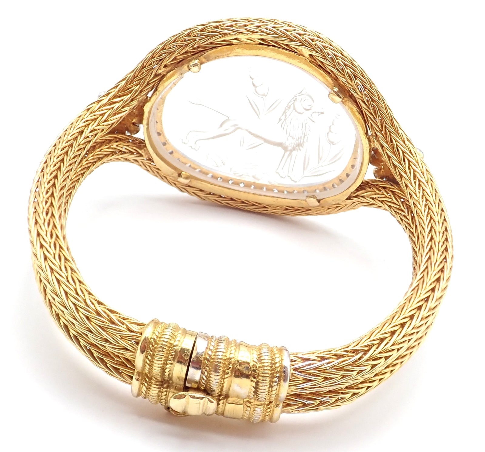 Authentic Ilias Lalaounis 18k Yellow Gold Diamond Rock Crystal Bangle Bracelet - Luxury Jewelry for Women, Elegant Gift for Special Occasions, Perfect for Weddings, Anniversaries and Formal Events