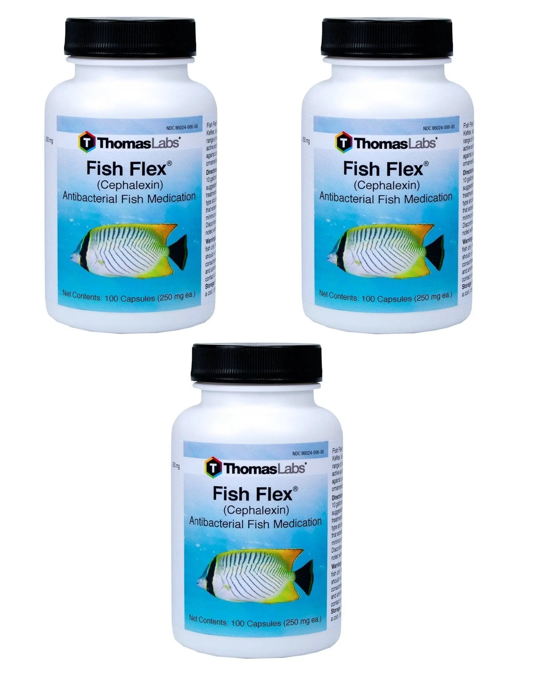 Thomas Labs Cephalexin/Keflex 250mg Fish Antibiotic Capsules - 100 Count (3 Packs) - Treats Bacterial Infections in Aquariums & Ponds