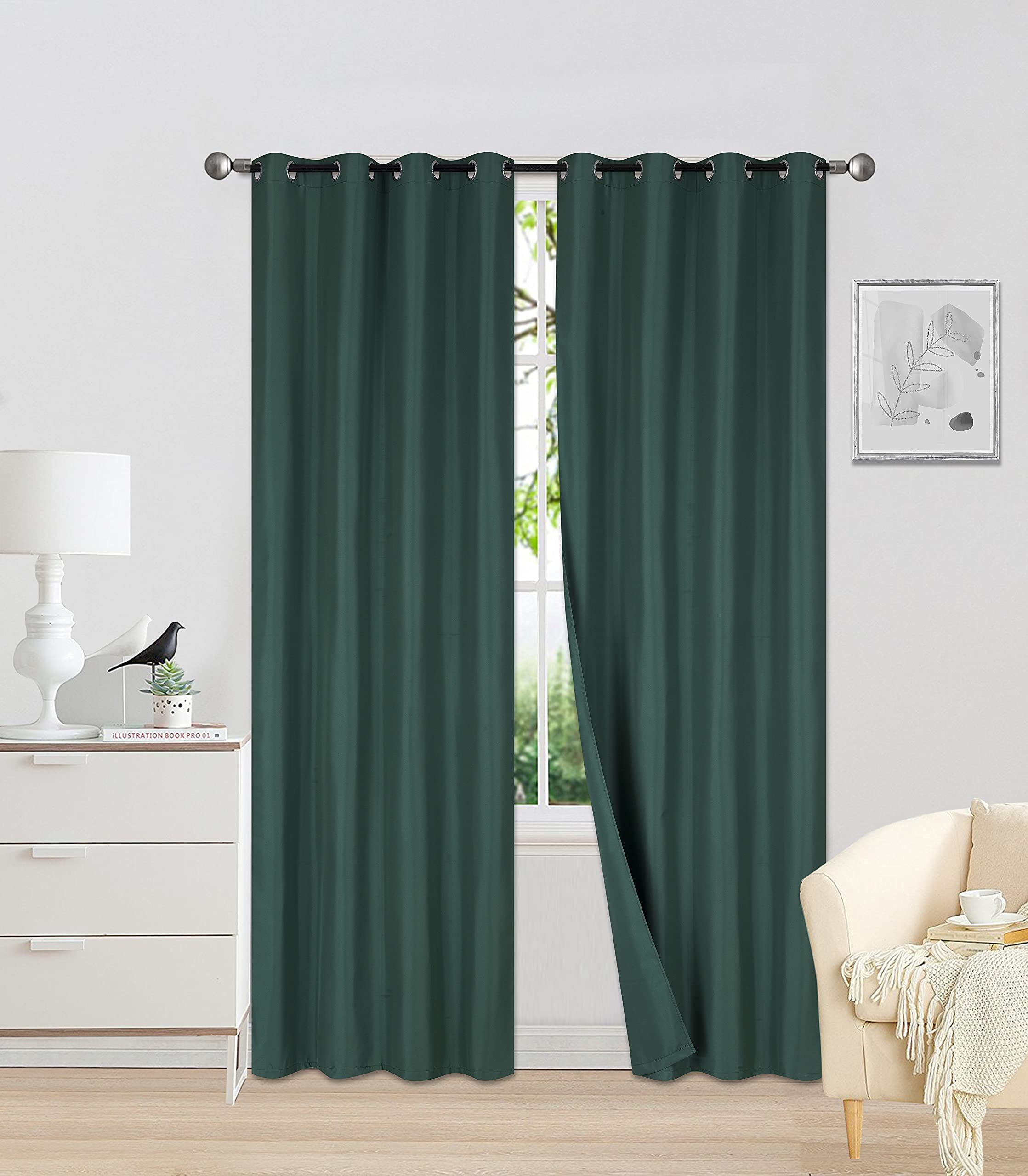 Premium 2-Panel Woven Blackout Curtains - Thermal Insulated Room Darkening Drapes for Living Room, Bedroom & Kitchen - Soft Noise Reducing Window Treatment in Hunter Green (84 Inch) - Perfect for Home Theater, Nursery & Light Sleepers