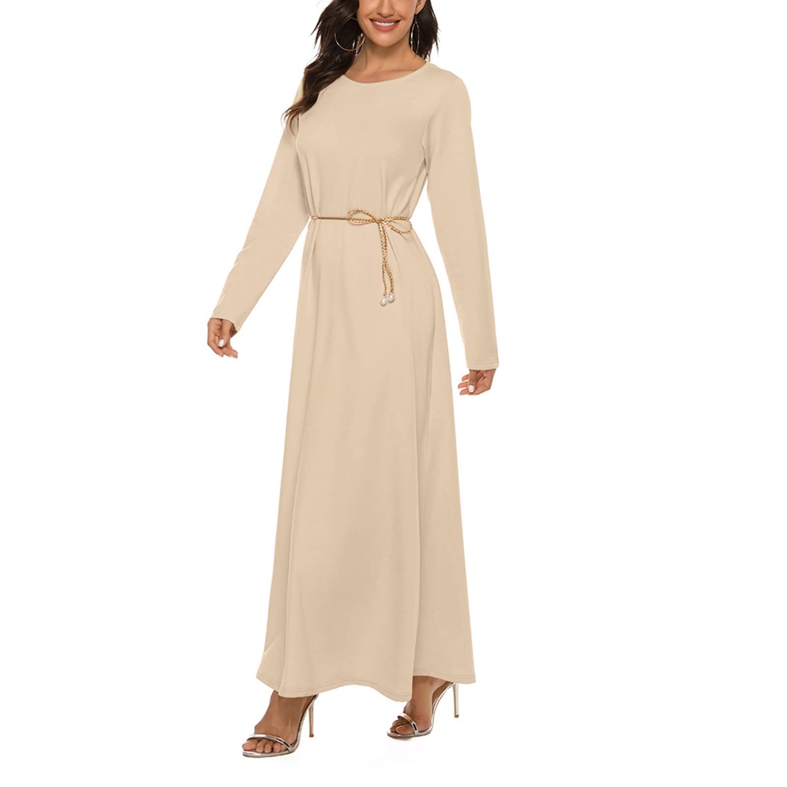 Long Sleeve Solid Color Abaya Dress for Women - Islamic Modest Muslim Dress - Casual & Elegant Long Dress for Daily Wear, Prayer, and Special Occasions