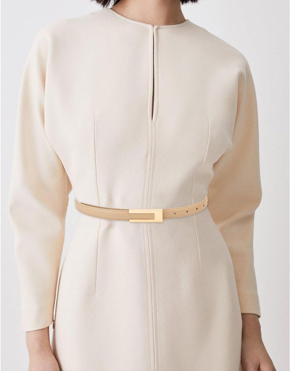 Slim Leather Belt for Women - Gold Buckle for Dresses & Jeans