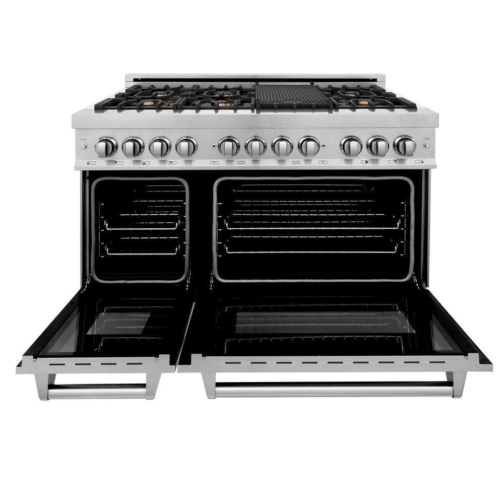 ZLINE 48-inch 6.0 cu. ft. Dual Fuel Range with Gas Cooktop & 2 Electric Ovens - Satin Stainless Steel with 6 Brass Burners (RAS SN BR 48) | Professional Kitchen Appliance for Home Chefs & Cooking Enthusiasts