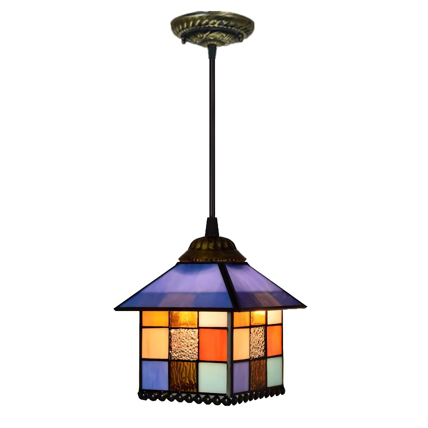 8 Inch Tiffany Pendant Hanging Lamp - Vintage Stained Glass Ceiling Light Fixture - Retro Mini Chandelier Lighting for Living Room, Bedroom, Hallway (20cm) - Perfect for Home Decor, Dining Room Ambiance & Cozy Reading Nook Lighting