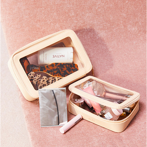 Travel-Friendly Beige Cosmetic Set for Airplane & On-the-Go Makeup Touch Ups | TSA Approved Toiletry Bag for Women
