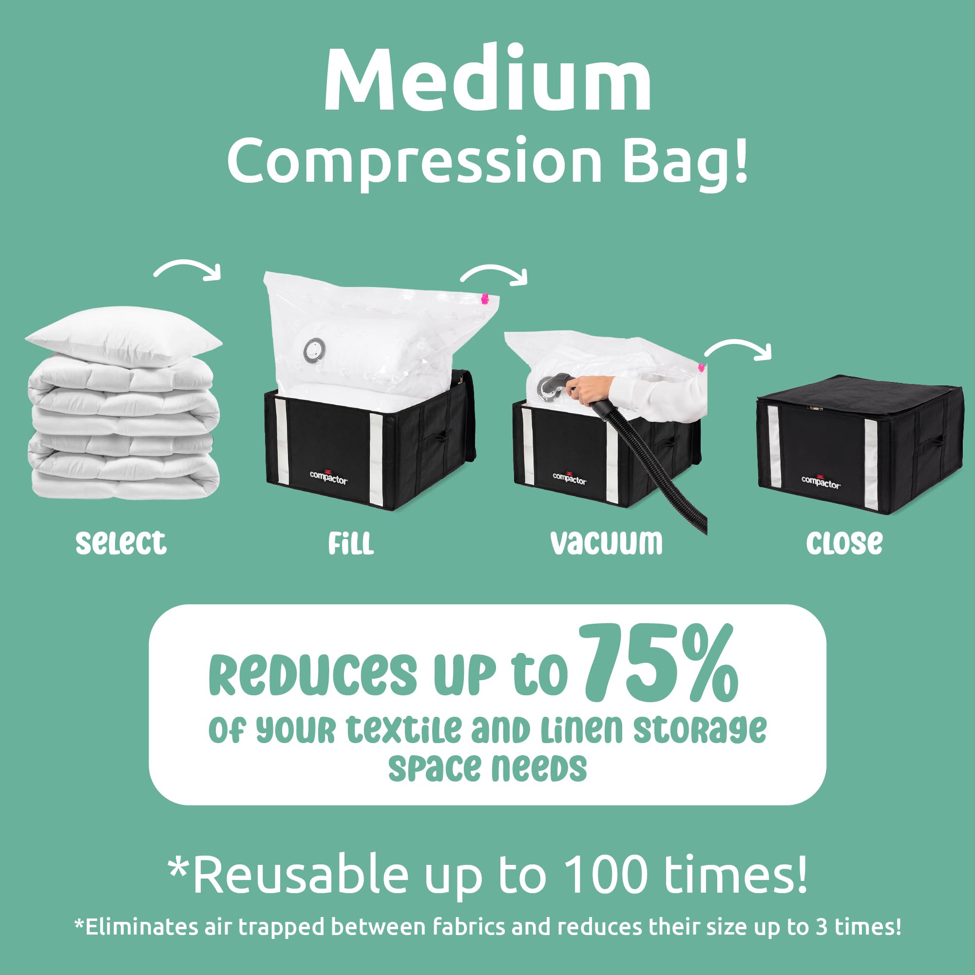 Vacuum Storage Bags for Clothes, Comforters & Blankets | Space Saving Compactor Bags | Semi-Rigid Black Storage Box | Wardrobe & Travel Organizer | Perfect for Seasonal Clothes, Bedding & Moving