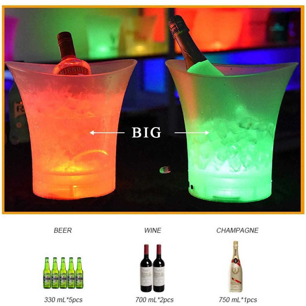 SOSSEG 5L LED Light Up Ice Bucket - 7 Color Flashing Plastic Drink Cooler for Beer, Wine & Cocktails | Party, Bar & Outdoor Beverage Chiller Bin