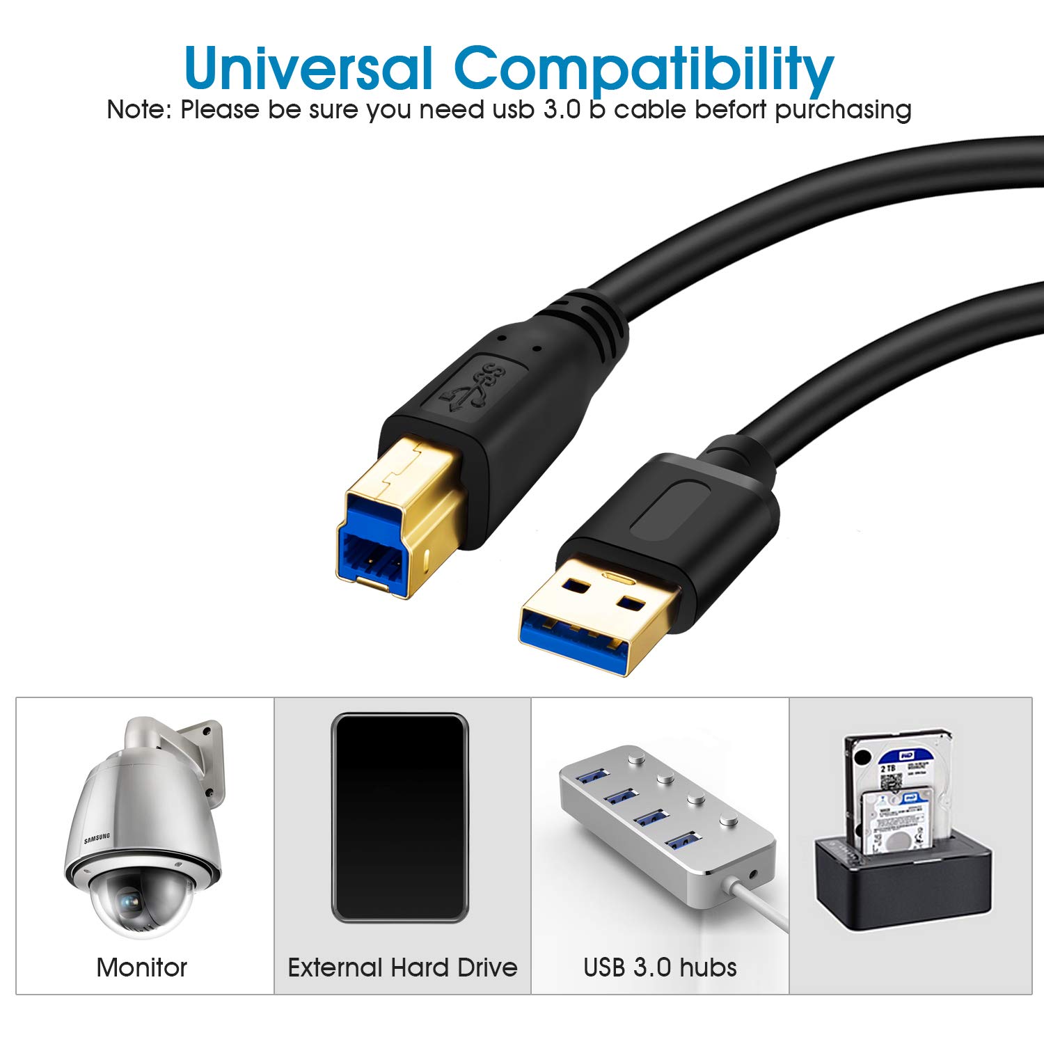High-Speed USB 3.0 A Male to B Male Cable 25Ft (8M) - SuperSpeed Data Transfer for Scanners, Printers, External Hard Drives | Perfect for Office Equipment, Desktop Setup & Data Backup Solutions