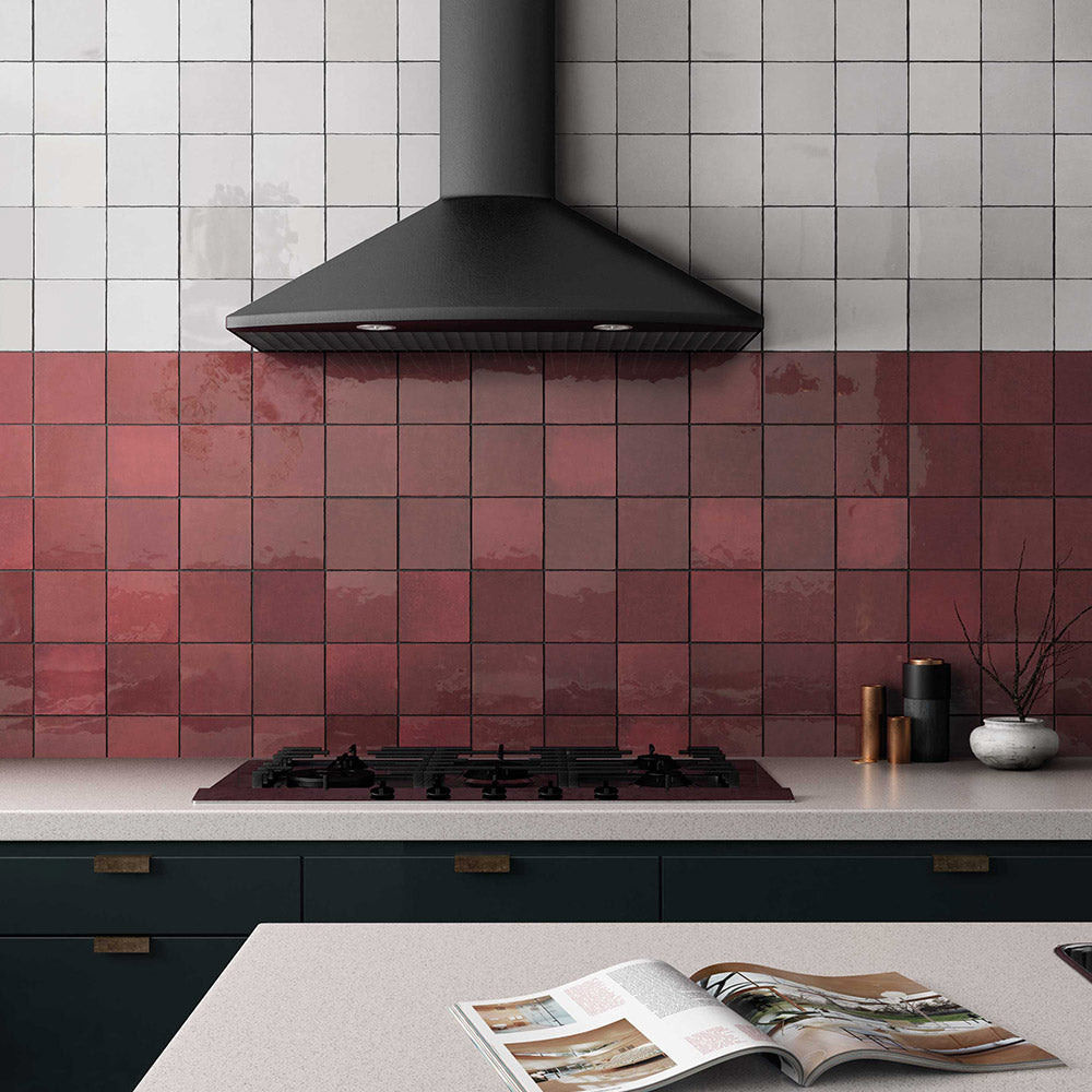 Sorrento Burgundy Red 132X132 Glossy Zellige Square Tile - Perfect for Kitchen Backsplash, Bathroom Walls & Mediterranean Style Home Decor
