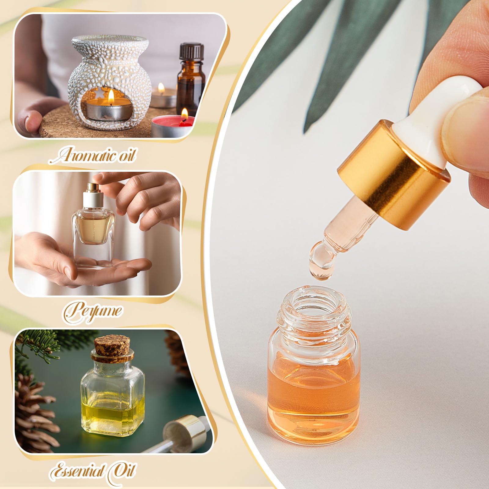 200 Pcs 2ml Mini Glass Dropper Bottles with Gold Lids - Travel Size Essential Oil Containers, Cosmetic Sample Vials for Perfume, DIY Liquids & Beauty Products - Perfect for Travel, Home Use & Gift Packaging