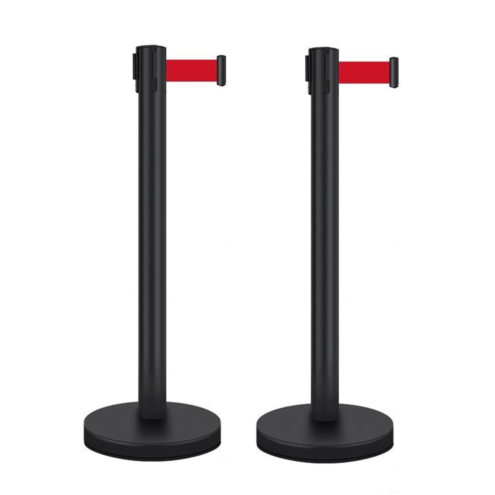 2Pcs Retractable Crowd Control Barriers - Stainless Steel Queue Barrier Belt with 3m Belt, Stanchion Safety Posts & Stands (Black) - Perfect for Events, Concerts, Retail Stores & Public Safety Management