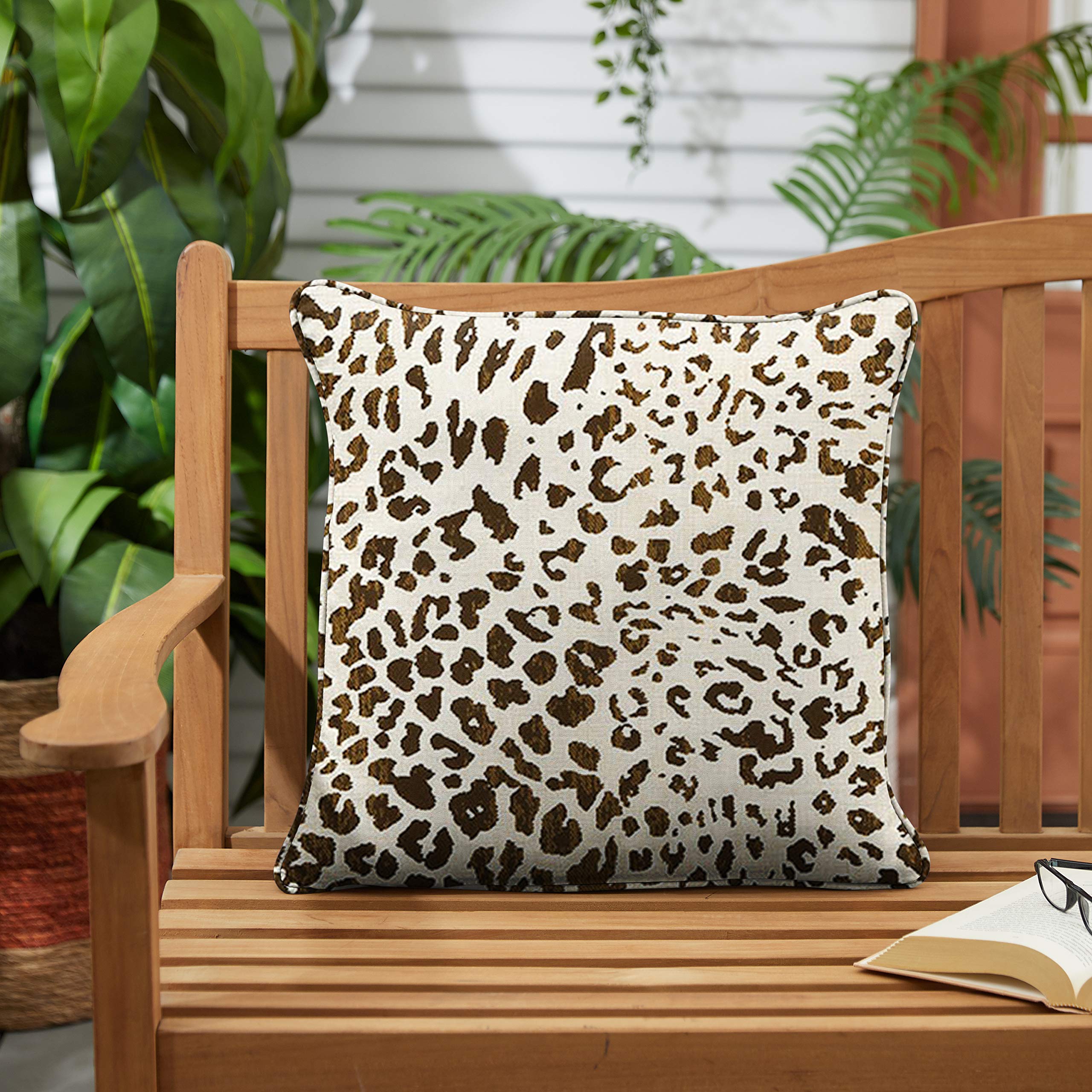 Sorra Home x Sunbrella Indoor Outdoor Square Pillows Set of 2 - Dark Brown Leopard Cheetah Print Waterproof Cushion Covers for Patio, Sofa, Lounge & Poolside Decor