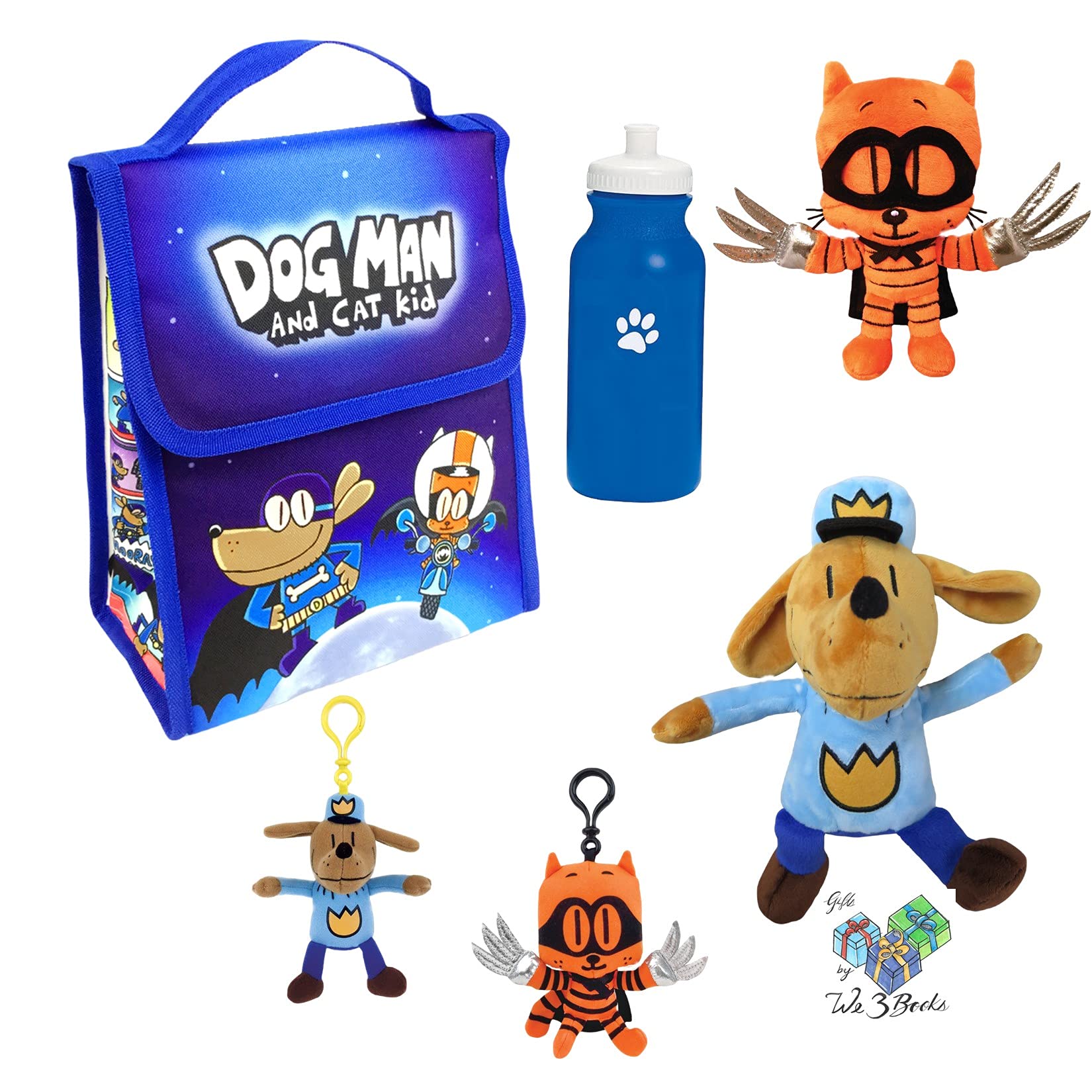 Dog Man & Cat Kid Insulated Lunch Bag Set for Kids - Large Back to School Lunch Box with Plush Toy - Perfect for School, Picnics & Travel
