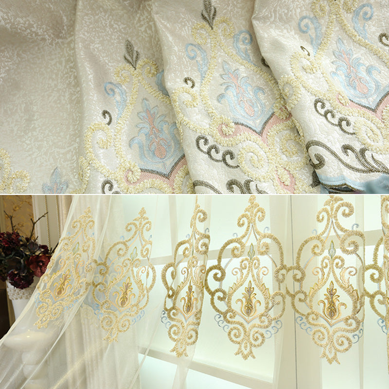 Luxury Two-Layer French Embroidery Blackout Curtains - Custom Made for Bedroom & Living Room - Elegant Home Decor for Light Blocking & Privacy