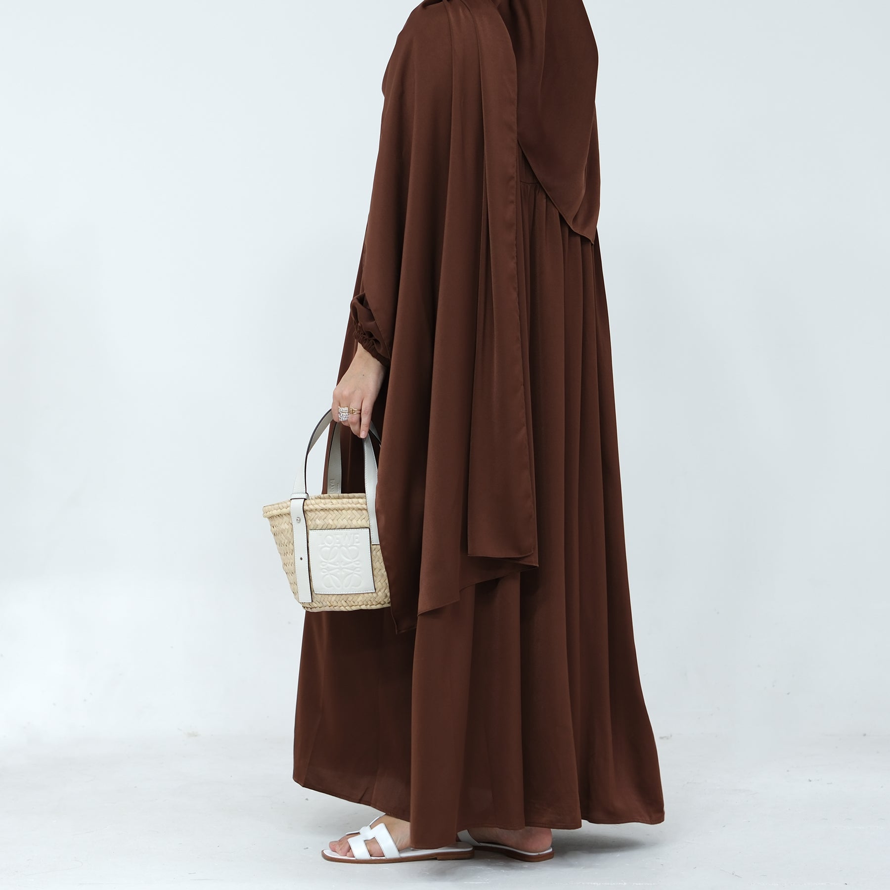 Amelia Satin Abaya Set - Elegant Brown Islamic Prayer Dress for Women | Perfect for Eid, Ramadan & Special Occasions