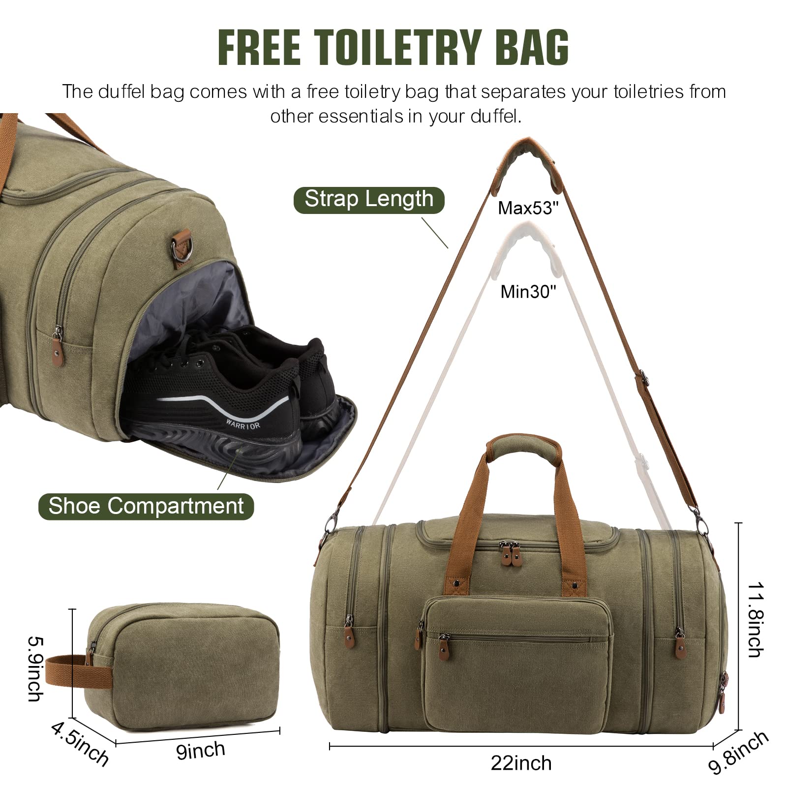 Men's Sucipi Duffle Bag - Large Travel Carry On Weekender with Shoe Compartment & Toiletry Bag - Perfect for Airplane Travel, Gym, Weekend Getaways & Business Trips