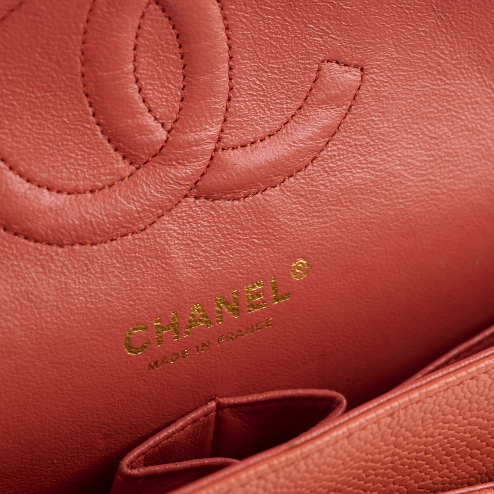 Chanel Medium/Large 24k Gold Plated Caviar Classic Flap Bag in Salmon Pink - Luxury Handbag for Women, Perfect for Parties, Weddings & Special Occasions