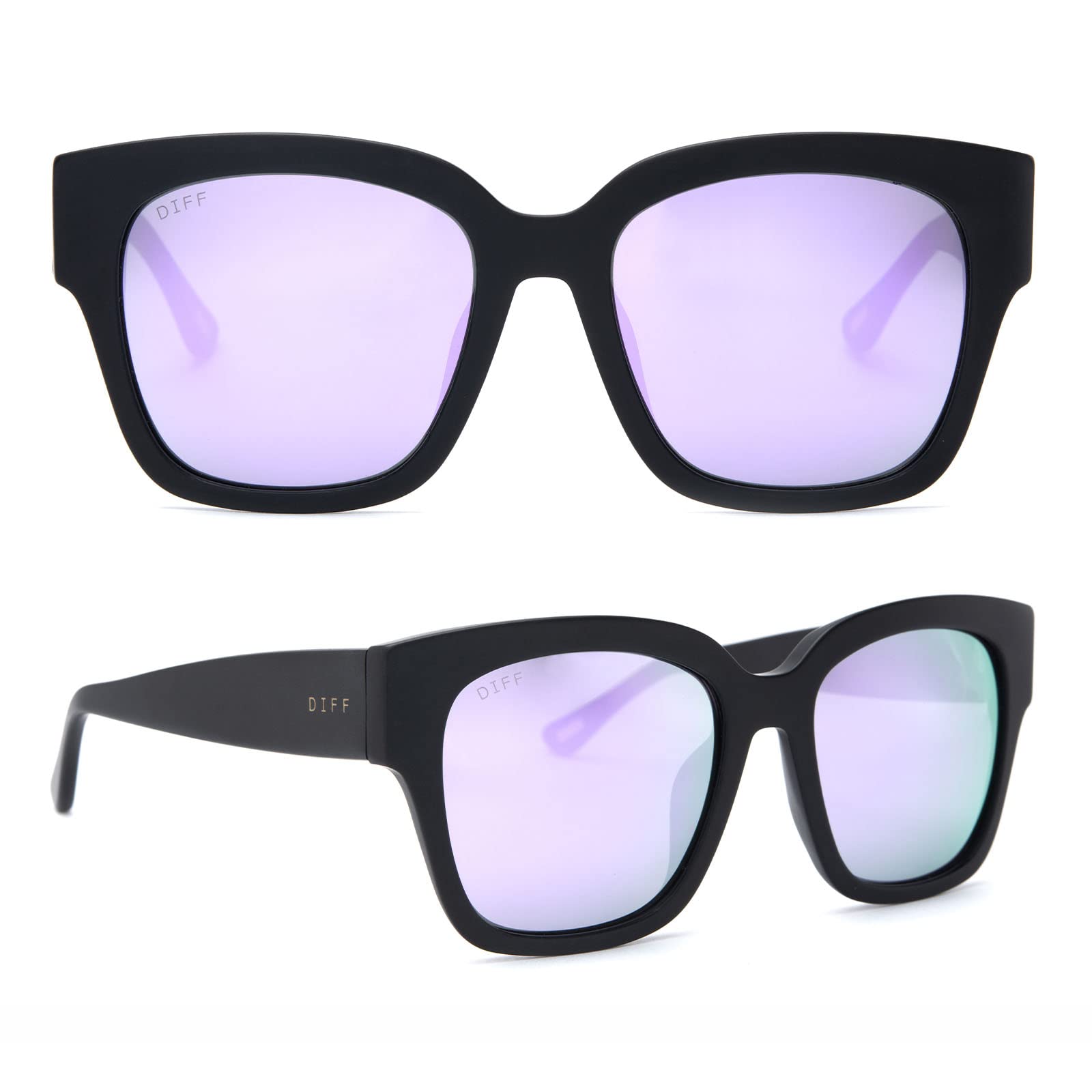 DIFF Eyewear Bella II Designer Square Sunglasses for Women - 100% UVA/UVB Protection, Lightweight Black Frame - Perfect for Driving, Beach & Outdoor Activities
