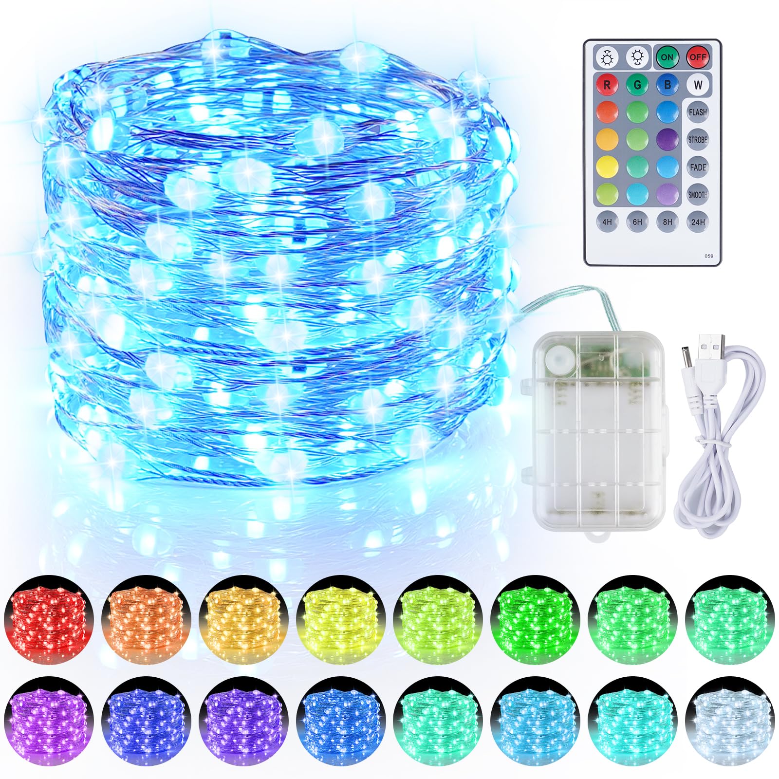 33ft Fairy Lights Battery Operated - 16 Color Changing LED String Lights with Remote & Timer, Waterproof RGB Twinkle Lights for Indoor/Outdoor Use - Perfect for Room, Garden, Yard, Party, Christmas Decorations & Gift Giving
