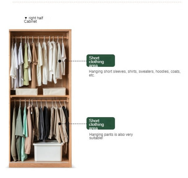 Solid Oak Wood Sliding Door Wardrobe Closet - Modern & Durable Storage for Bedroom, Living Room, or Walk-In Closet Organization