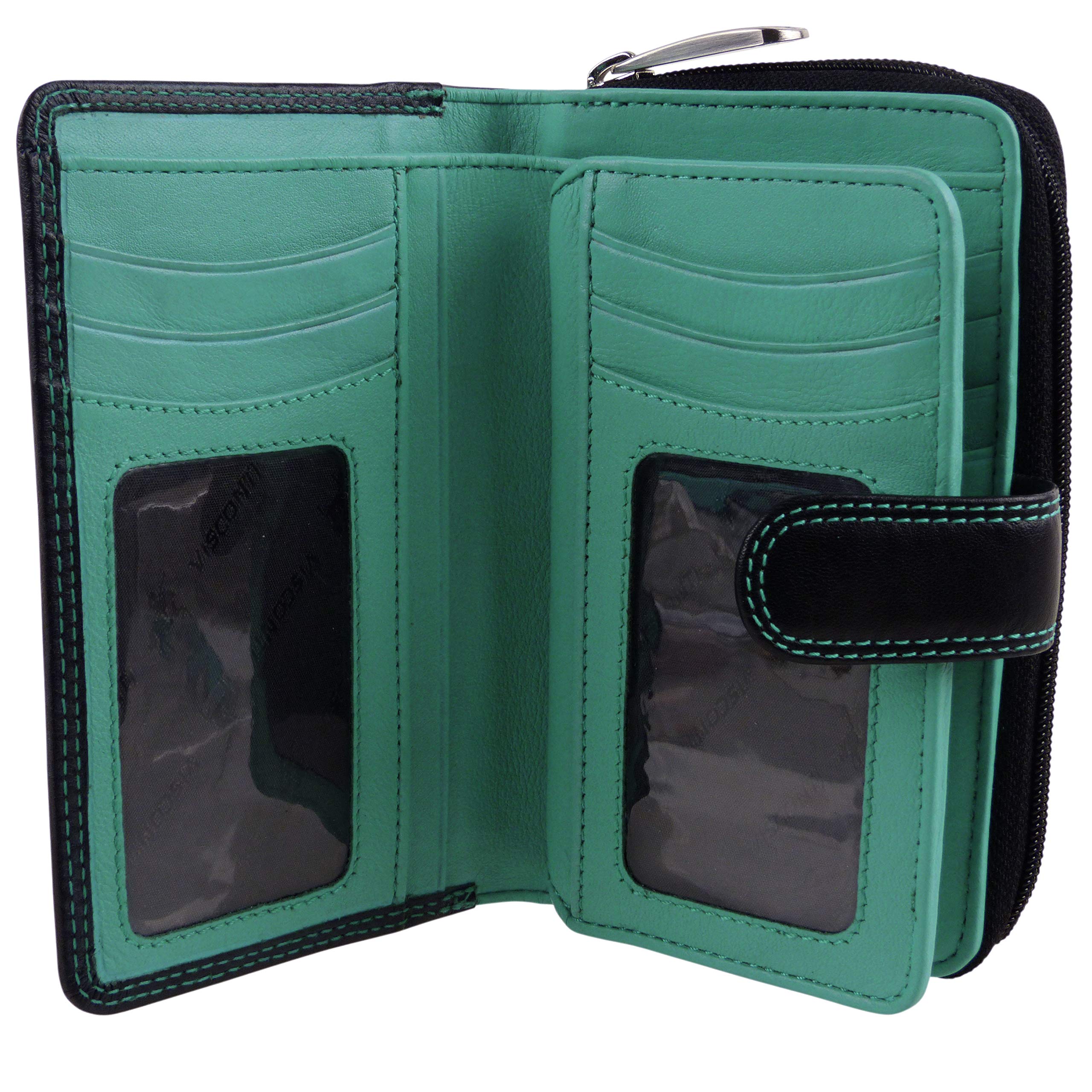 Women's Soft Leather & Aqua Two Tone Purse Wallet - Stylish Crossbody Bag for Everyday Use, Travel & Shopping