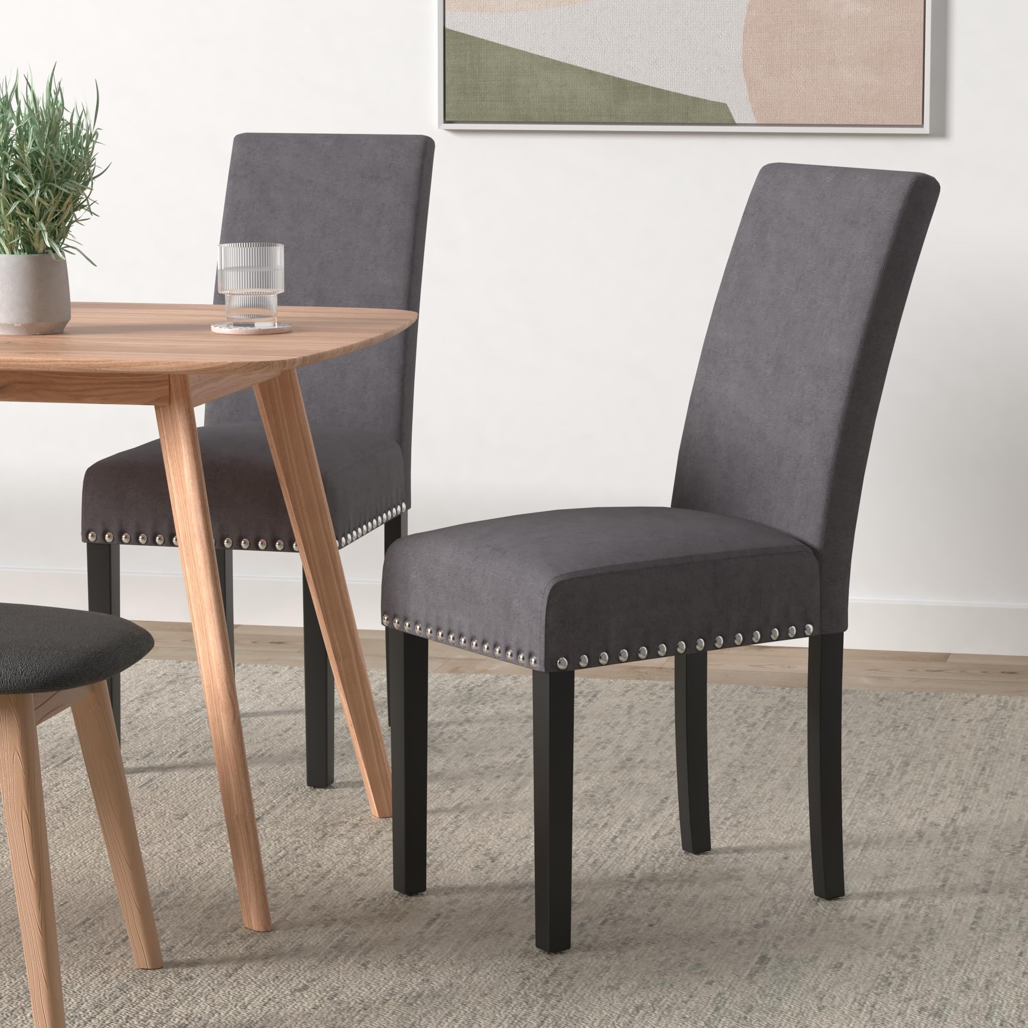 Set of 4 Modern Dining Chairs with Black Metal Legs - Gray Upholstered Kitchen & Living Room Chairs for Home, Restaurant, or Office Use