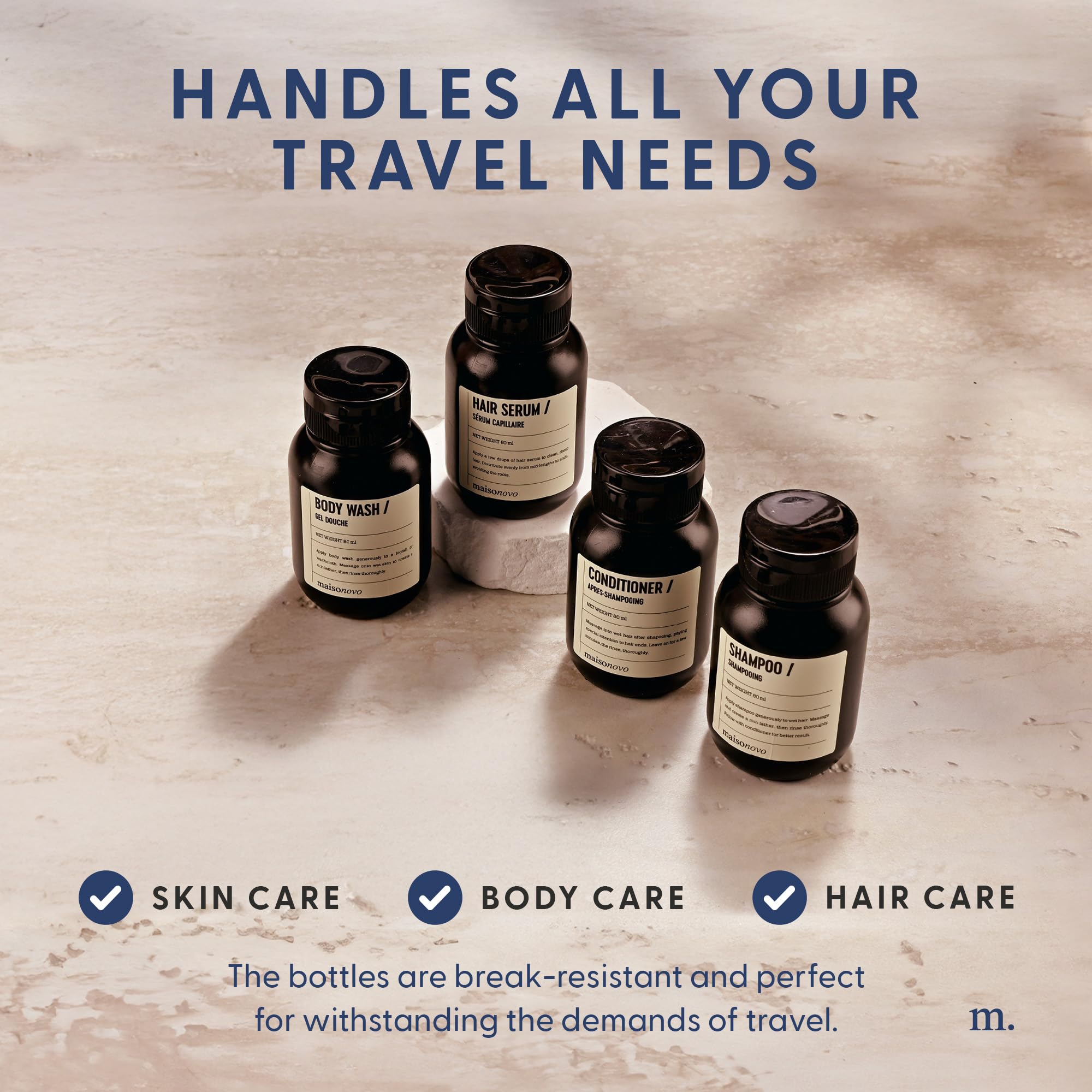 MAISONOVO TSA Approved Leak Proof Travel Bottles Set - Refillable Toiletry Containers with Waterproof Luxury Bag | Perfect for Air Travel, Vacation & Gym Essentials