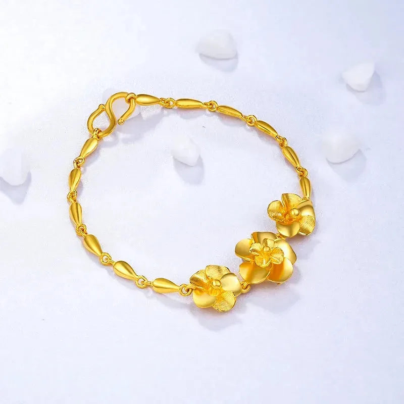 24K Pure Gold Bracelet 999 Solid Real Gold Bangle - Elegant Floral Design Classic Fine Jewelry for Women, Gift for Her, Wedding, Anniversary & Special Occasions
