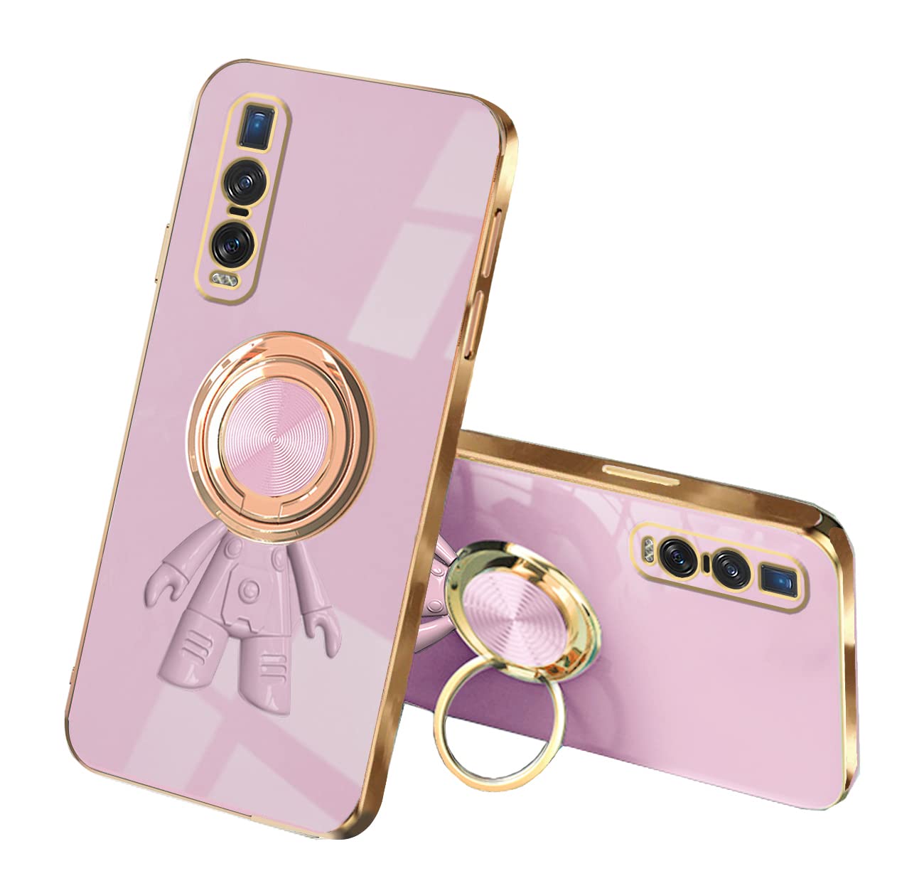 Oppo Find X2 Pro Case - Shockproof Silicone TPU Phone Cover with Cute Astronaut Pattern & Ring Holder (Purple) - Perfect for Daily Use, Travel, and Outdoor Activities