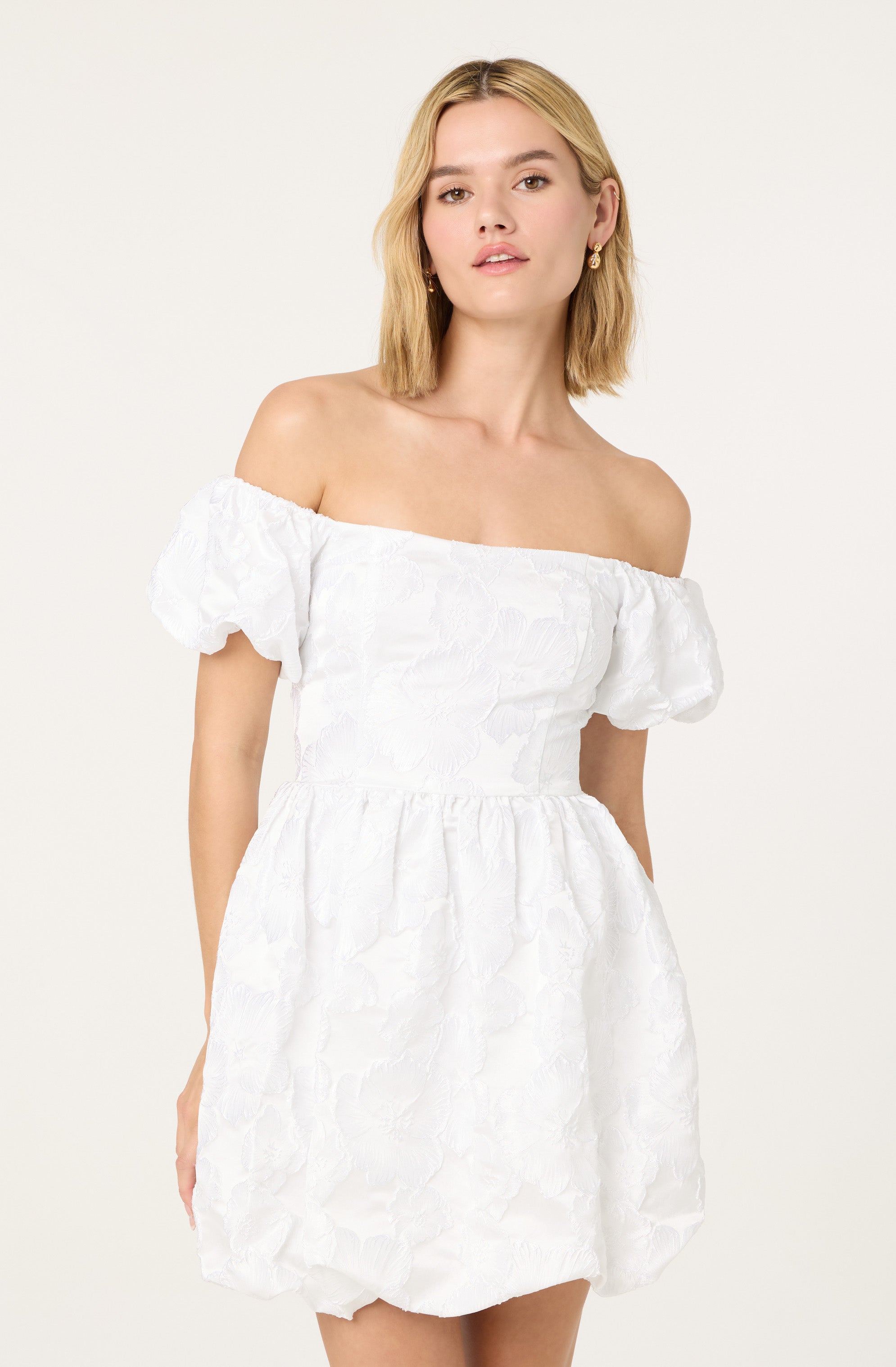 Elegant Off Shoulder Jacquard Bubble Dress for Women - Summer Party, Date Night & Special Occasions