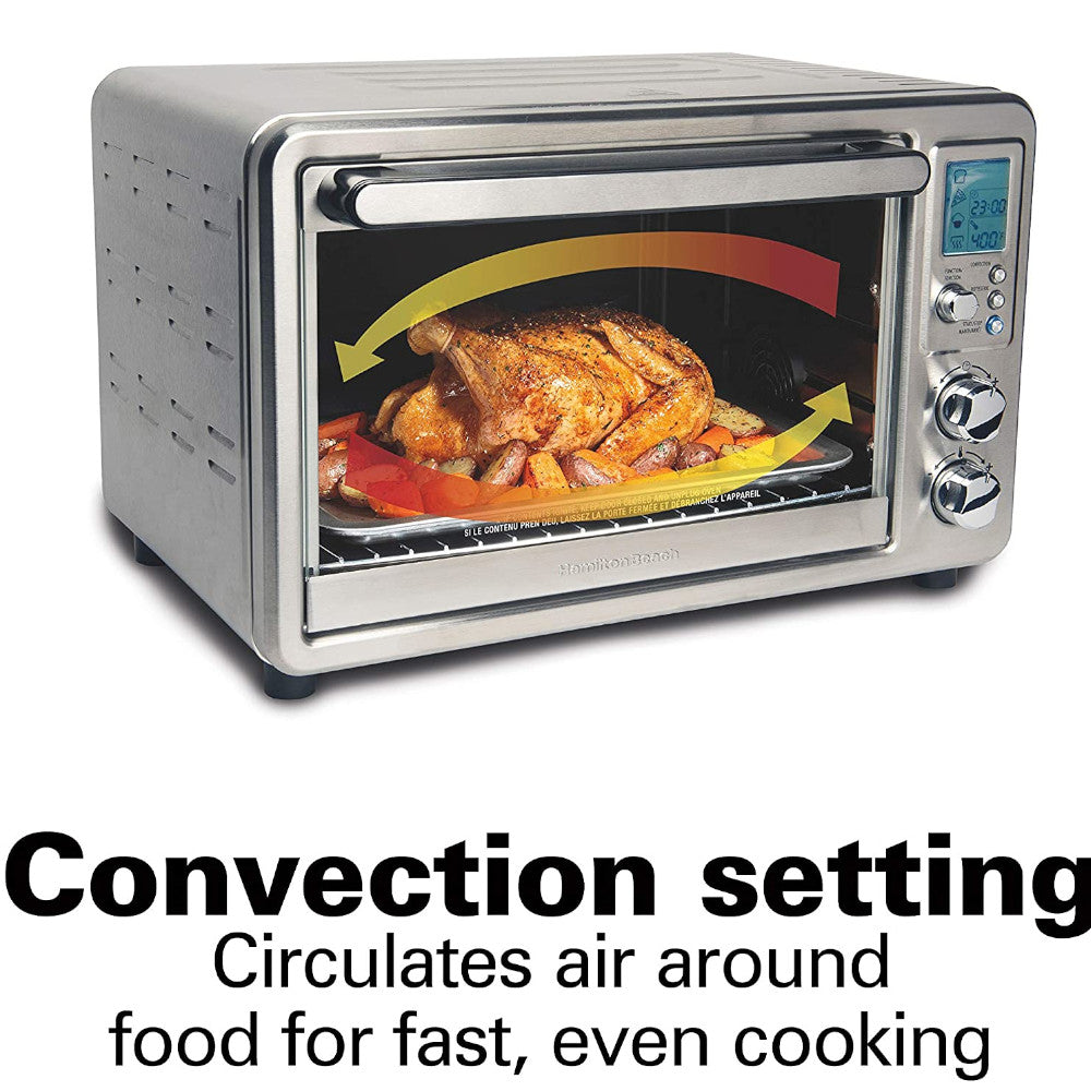 Refurbished Hamilton Beach 31190C Stainless Steel Digital Convection Toaster Oven with Full Warranty | Countertop Baking, Broiling & Toasting for Kitchen
